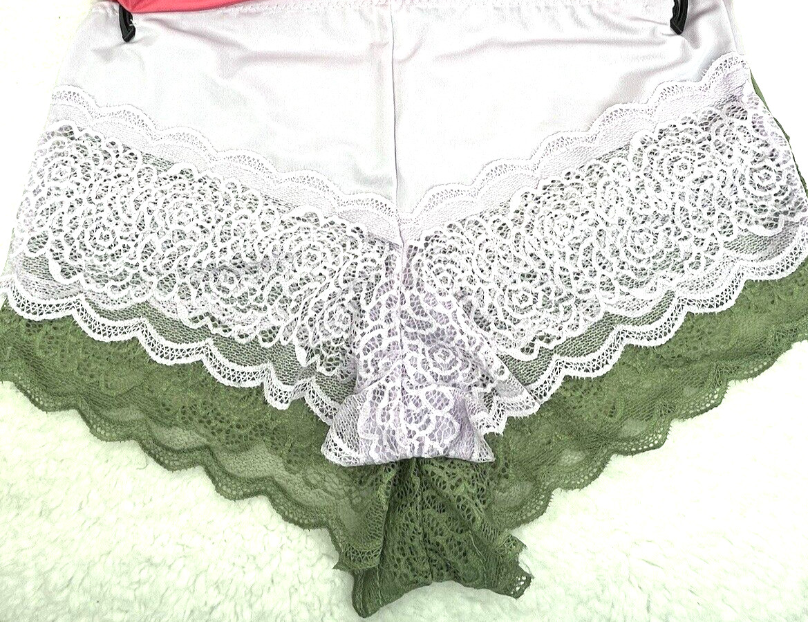 Prima Valentina Women’s Boyshort SZ 2XL 3-Pk Sexy Lace Panties Coral Olive Green