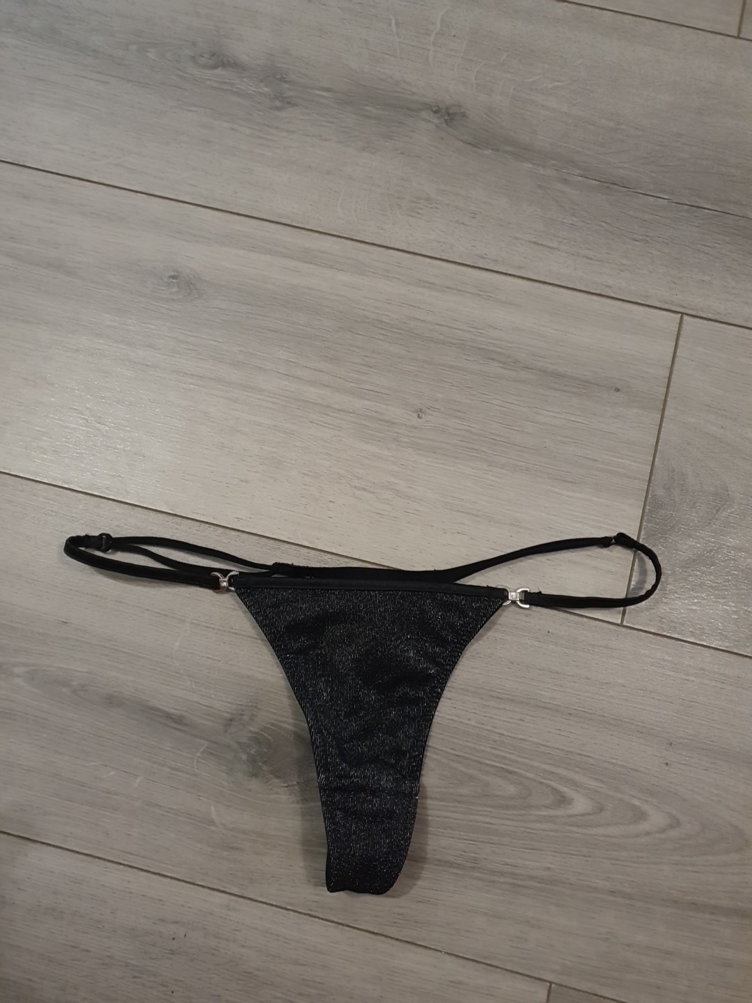 BNWT Vintage La Senza Black Glitter Bombshell Thong Size 10 Lurex & Diamante