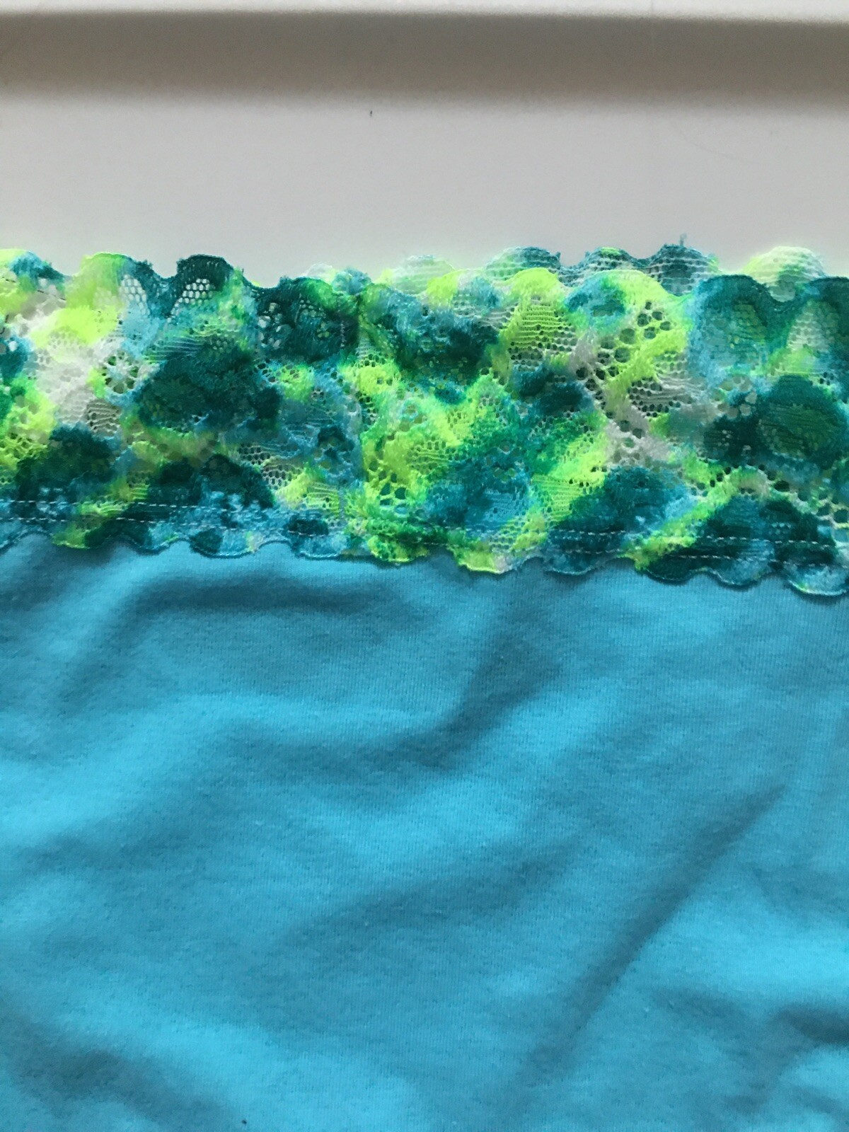 Womens Aqua Floral Bikini Panties Size XL-2XL Lace Waistband Soft Cotton Spandex