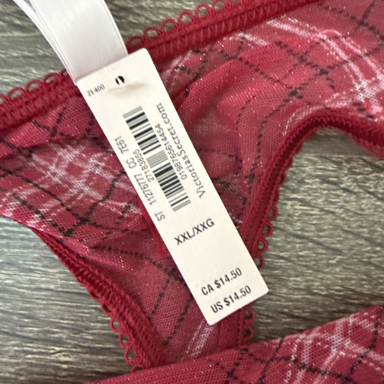 Victoria’s Secret Xxl Sheer, Red Plaid Mesh Thong Panties