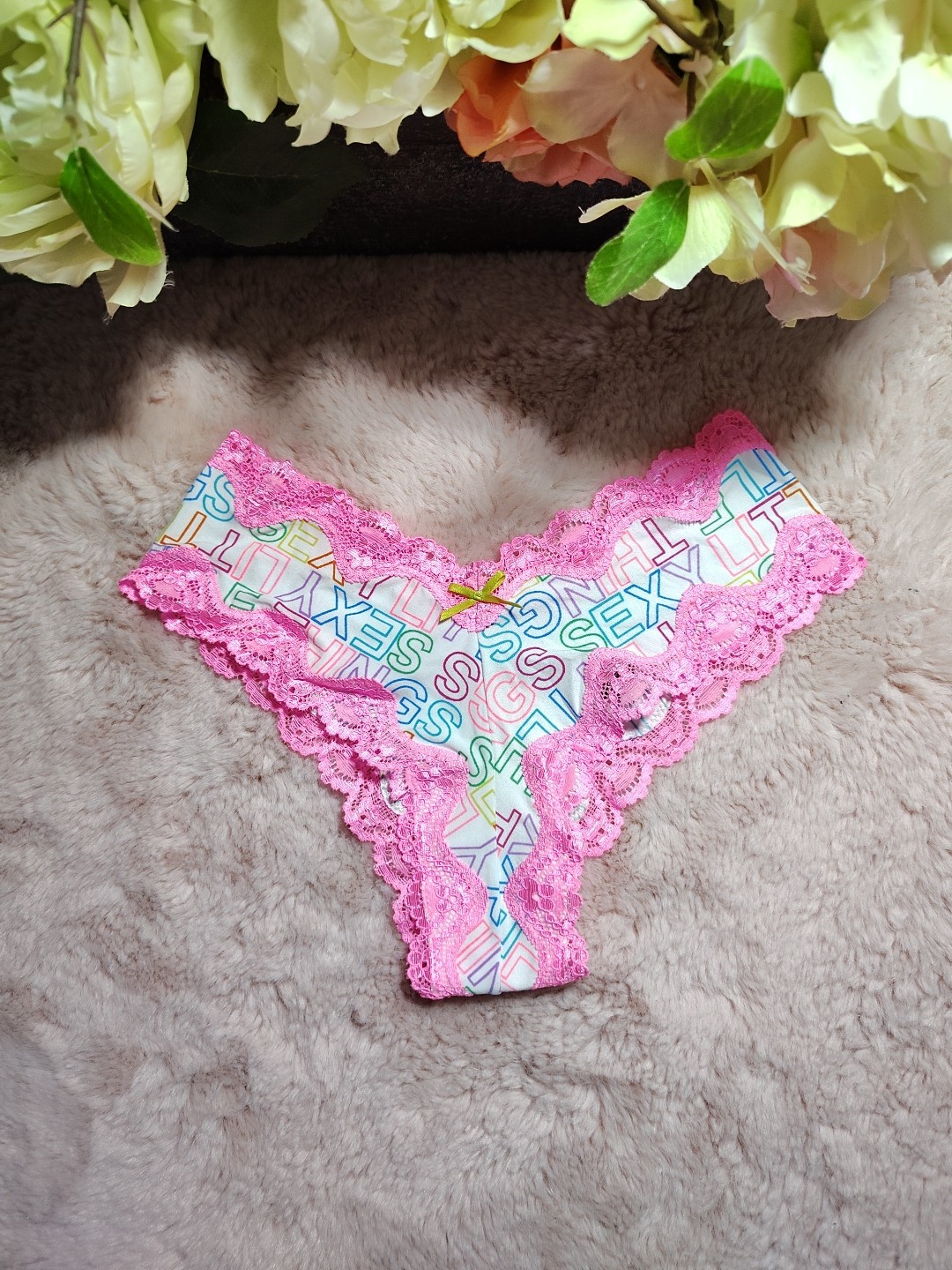 Victoria’s Secret Sexy Little Things Cheeky Bright Logo Lace Insert Large Rare