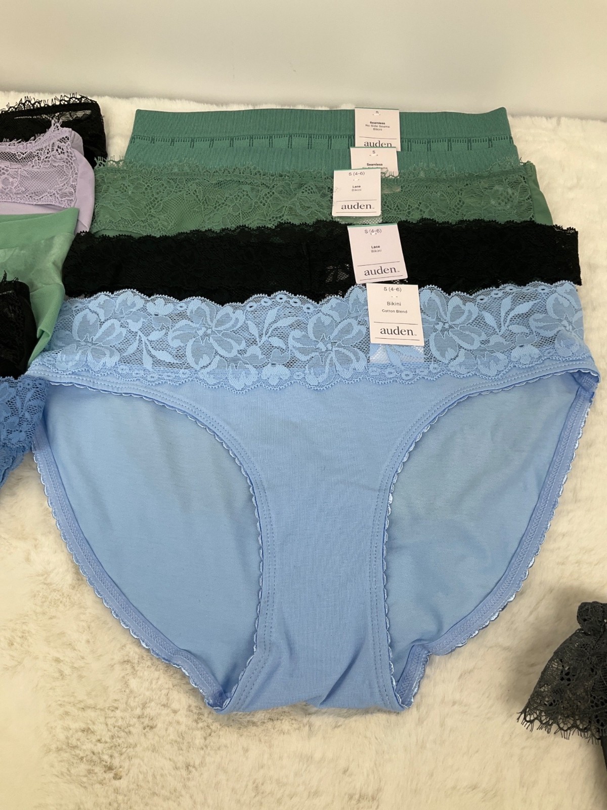 Auden 11-pr size Small 4-6 bikini panty lot—no seam, Lace, Cotton, Hipster NEW