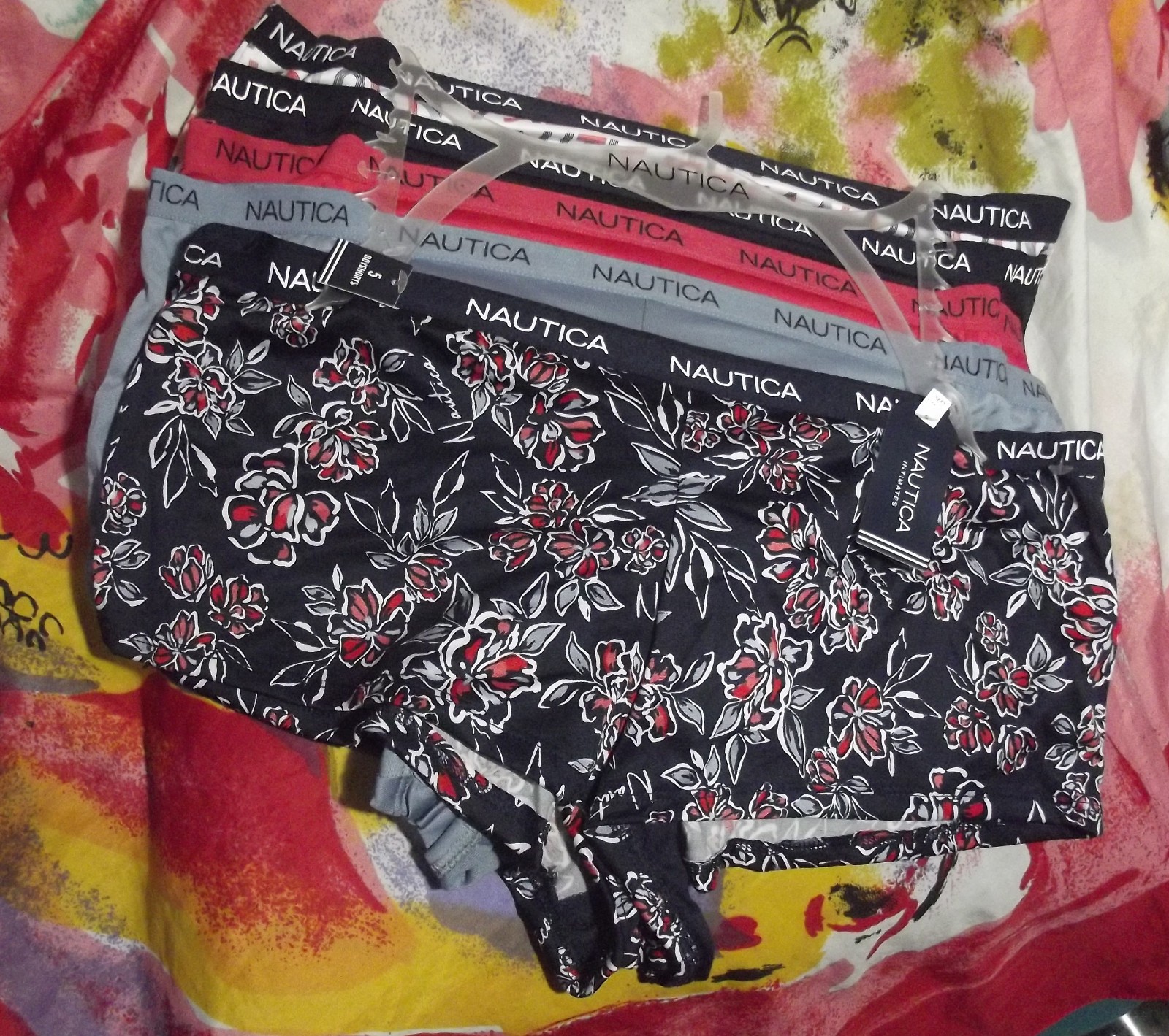 5 NEW NAUTICA NT9695 5PKCR PLUS SIZE SIGNATURE WAIST MF BOYSHORT PANTIES 2X