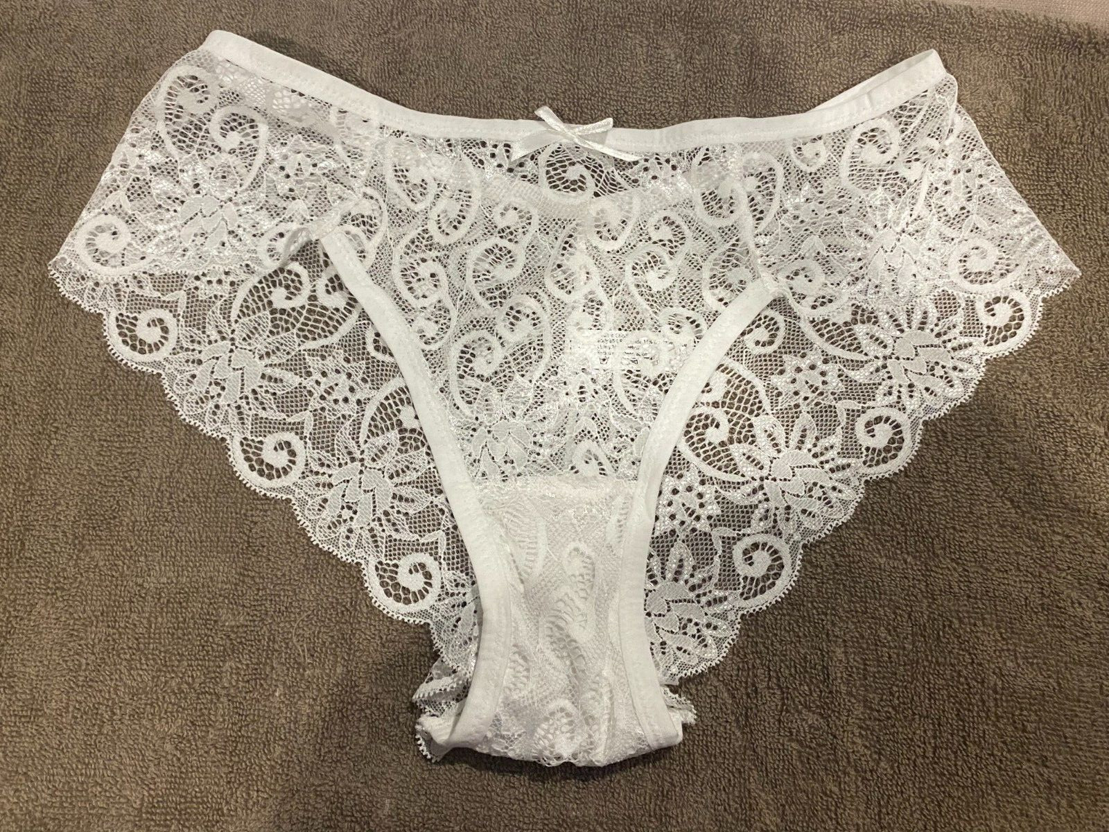 Women Floral Lace Brief with Bow Panty Size XL White