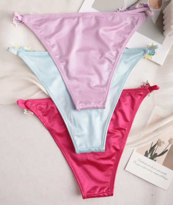 Women’s Kawaii Multicolor Floral Sexy Satin Bikini Brief Panty size XL 3 pack