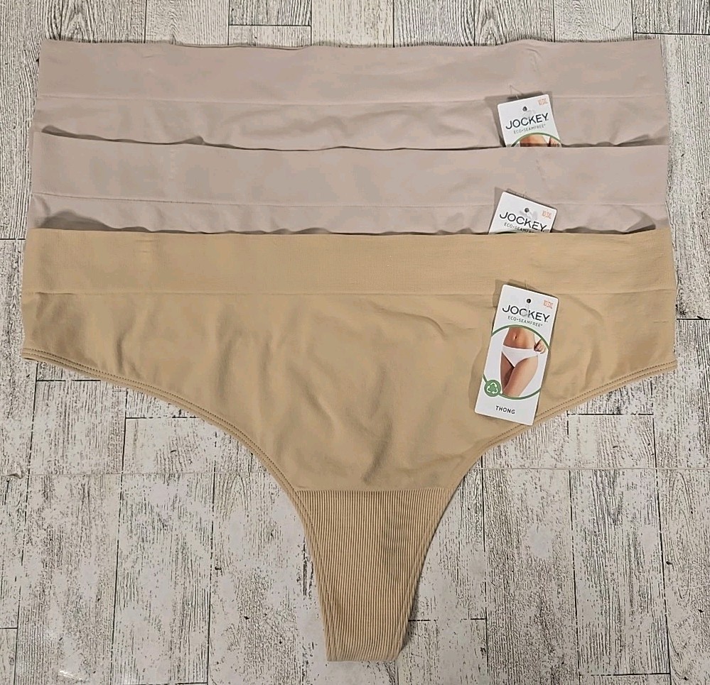 Jockey Thong 10 3XL Seamfree Nylon Stretch Beige & Pale Pink Lot of 3