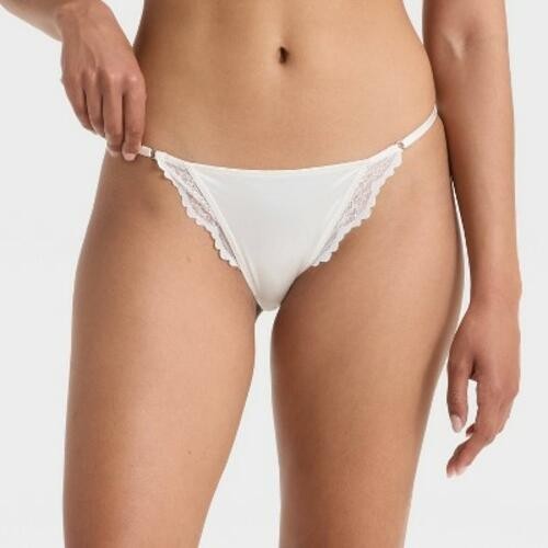 Women’s Satin and Lace Lingerie Cheeky Underwear – Auden™ Almond Cream L