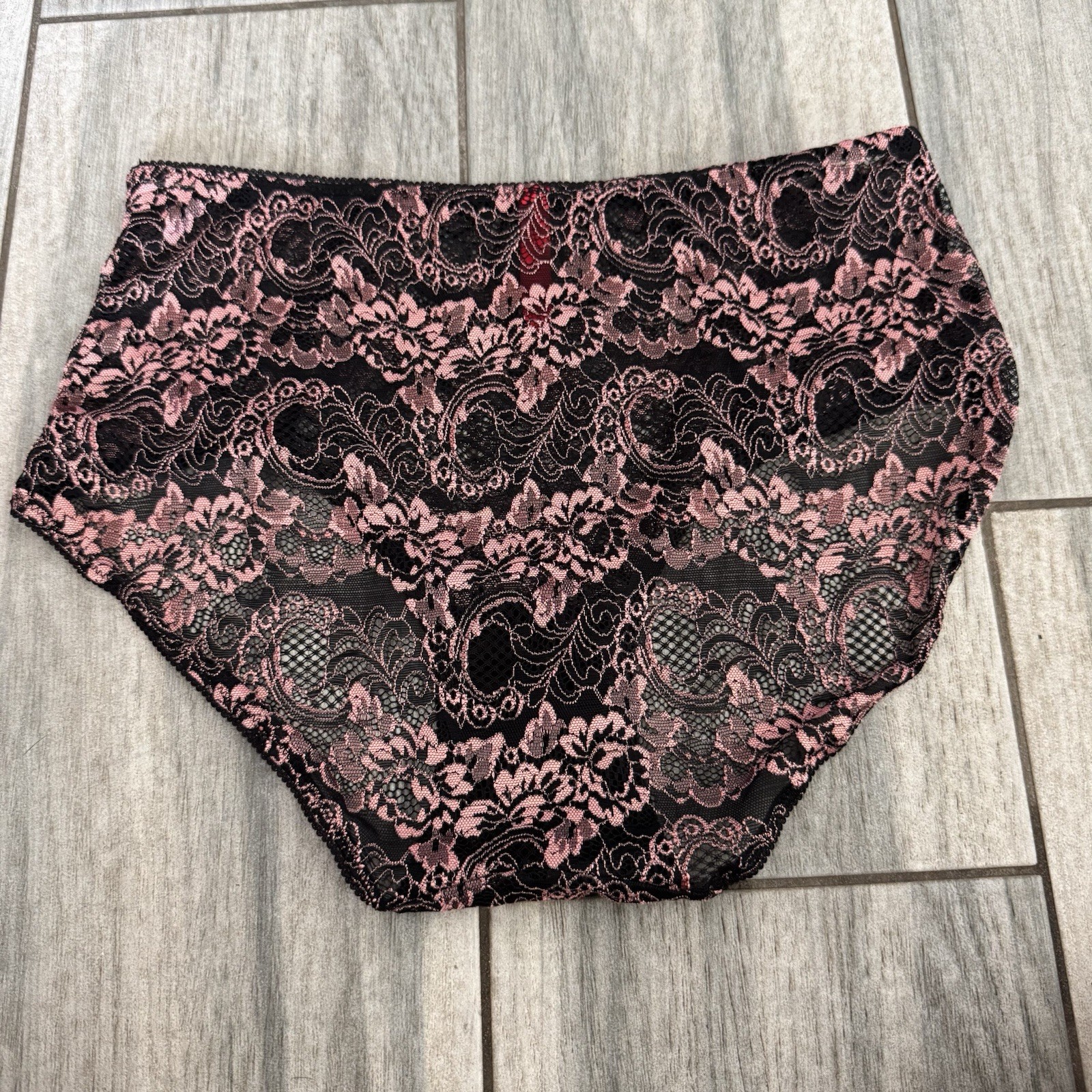Women’s Ribbon Black And Pink Floral Lace Underwear Panties Large Sexy