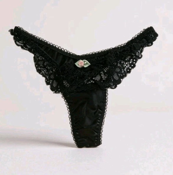 NEW! FOR LOVE AND LEMONS BUTTERFLY BLACK SATIN LACE TRIM THONG STRING PANTY! XXS