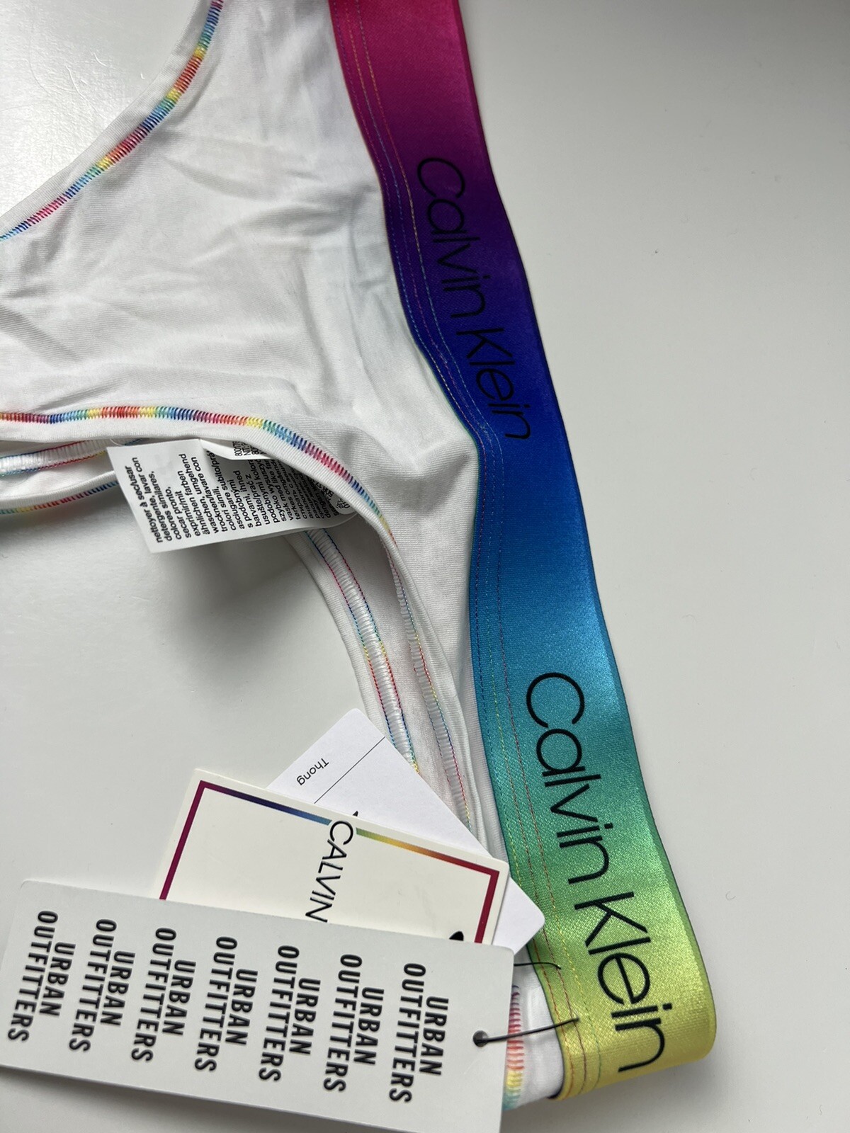 NWT Calvin Klein Modern Cotton Ombré Rainbow Pride Thong Classic White Size M