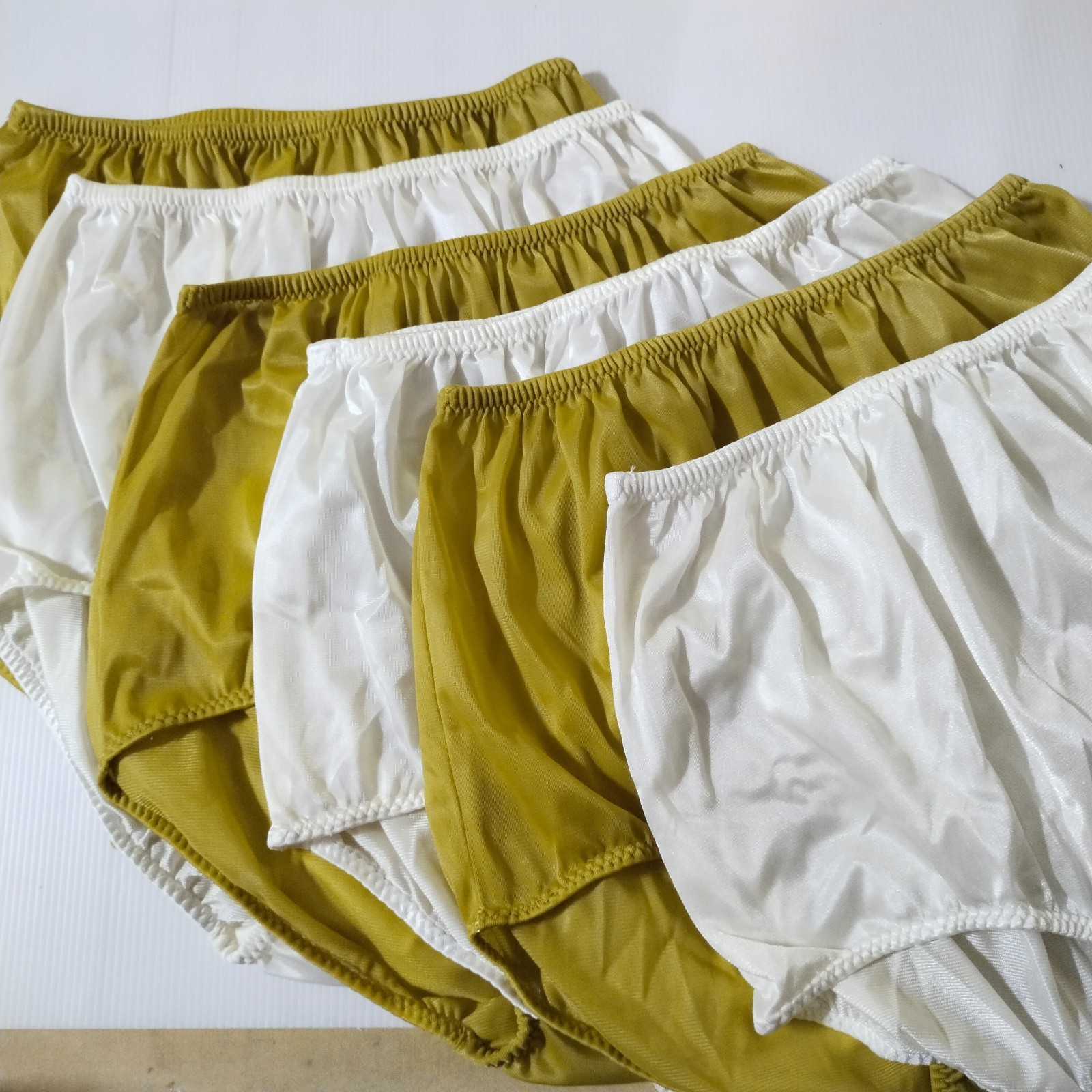 6 Nylon Panties/ High Waisted/ Double Nylon Layer Crotch/Dark Yellow+IVORY / XL