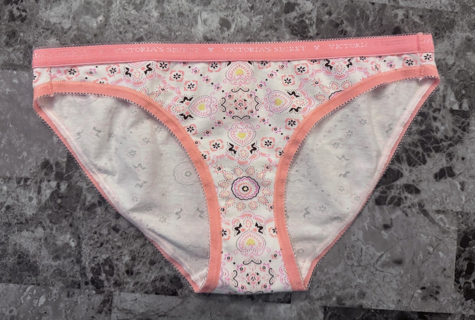 NWT VICTORIA’S SECRET XS CORAL PAISLEY PICOT BAND RARE LOW RISE BIKINI PANTIES
