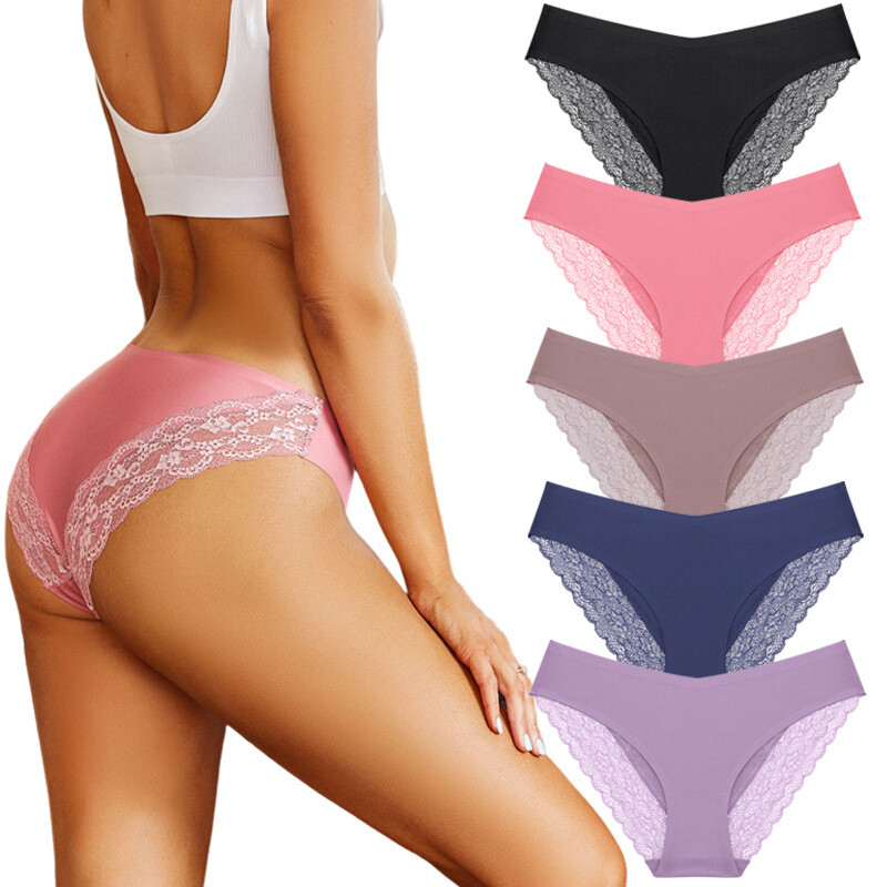 5 Pack Lot Sexy Womens Seamless Panties Briefs Lace Bikinis Underwear Lingeries