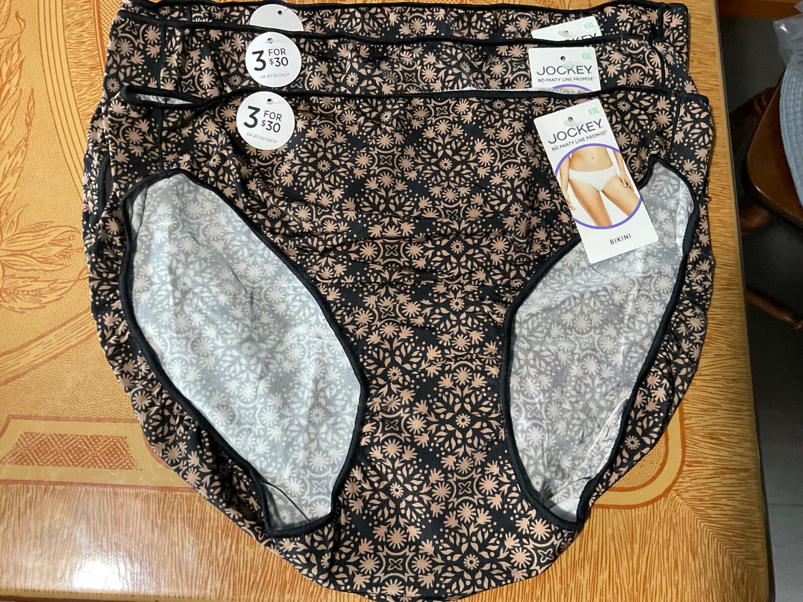 Jockey No Panty Line Promise Brown Floral Bikini Panties- Set of 3- Size 8-NWT