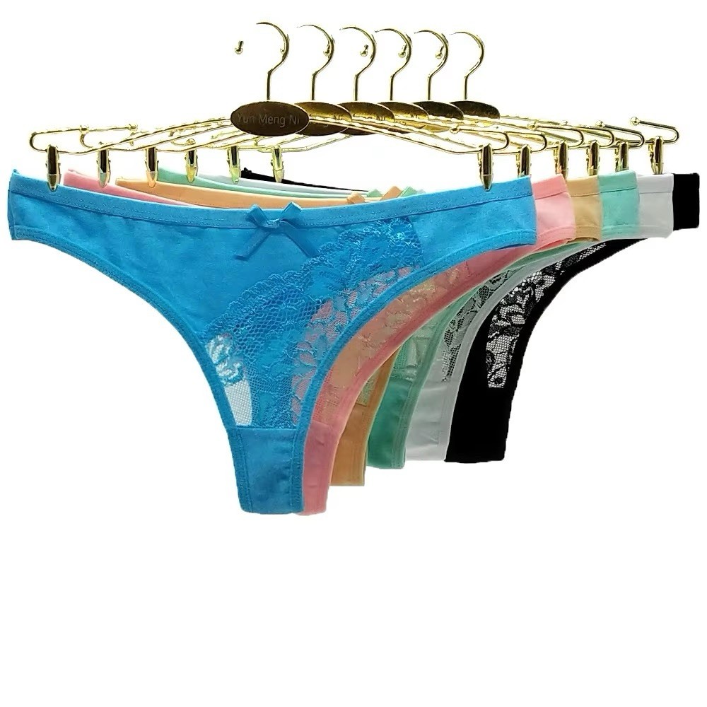 Yun Meng Ni Women’s Lace Thong Panties 6 Pack L Multicolor Floral Bow Stretch