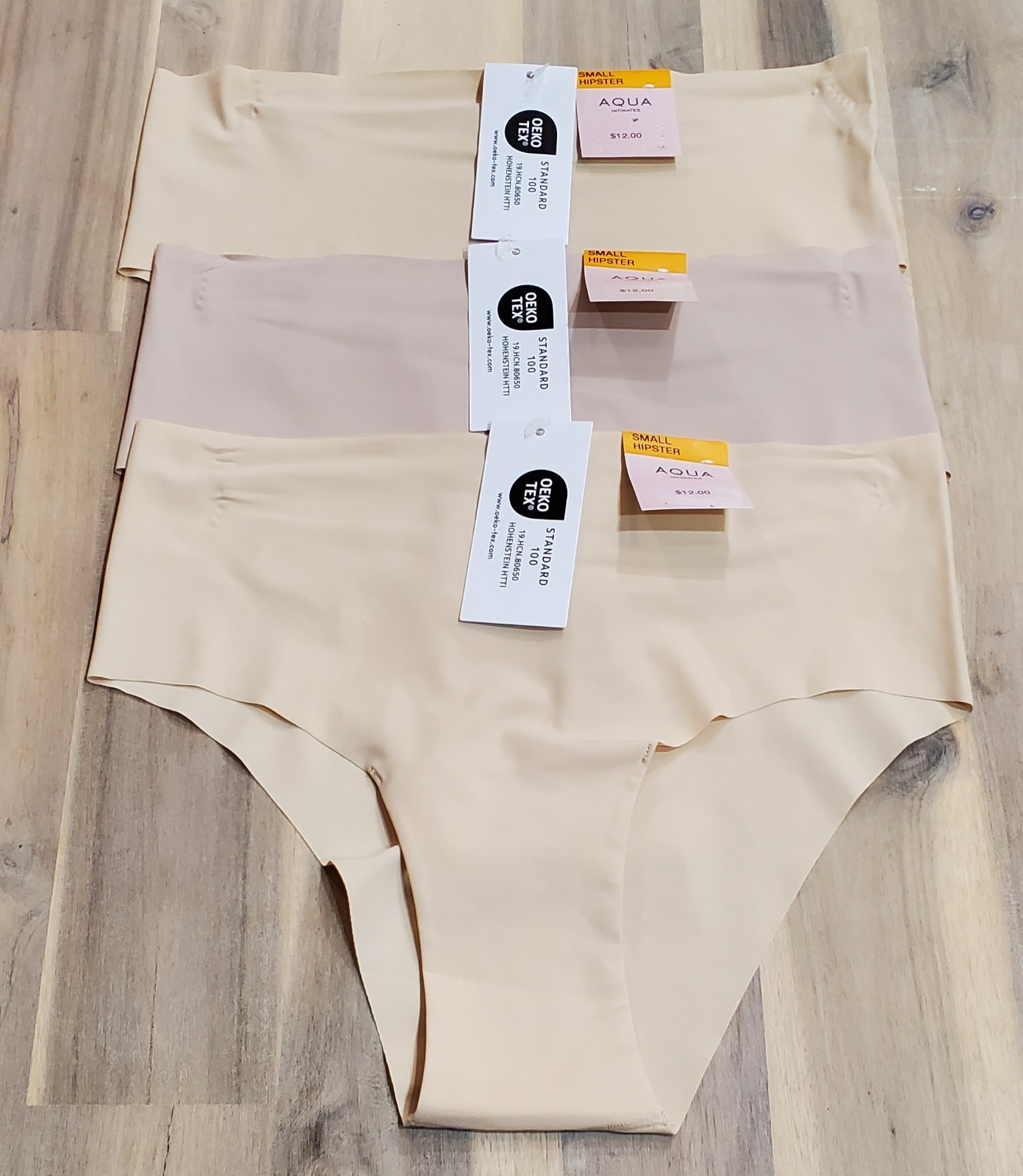Aqua Intimates Women’s Stretch No Show Hipster Panties Chai Nude Small Lot of 3