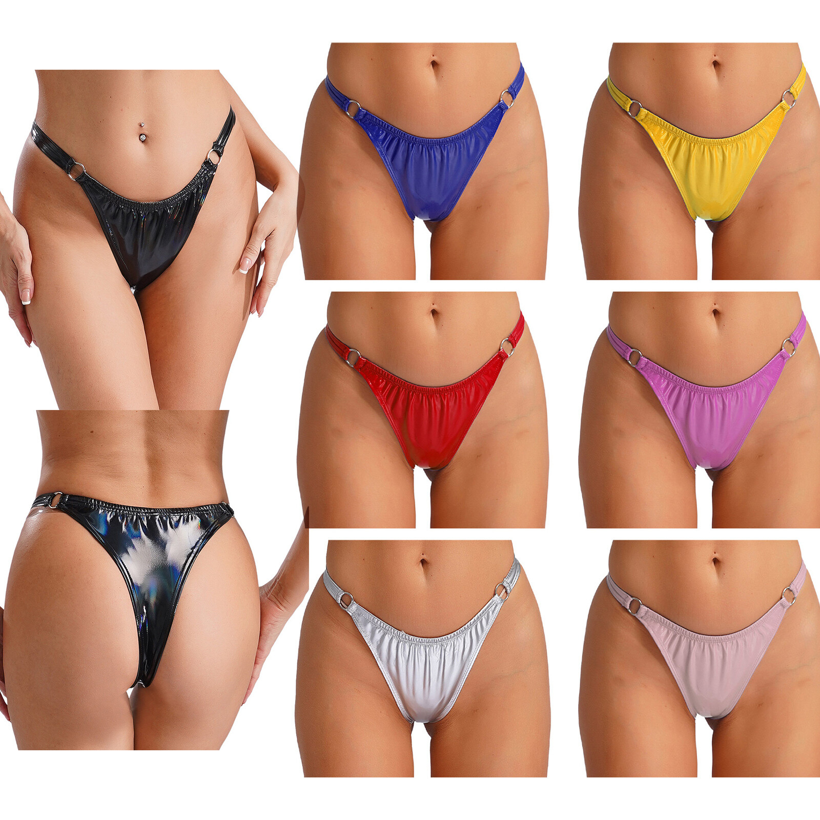 Womens Briefs Glossy Underwear Pole Dance Panties O-ring Shorts Nightclub Thong
