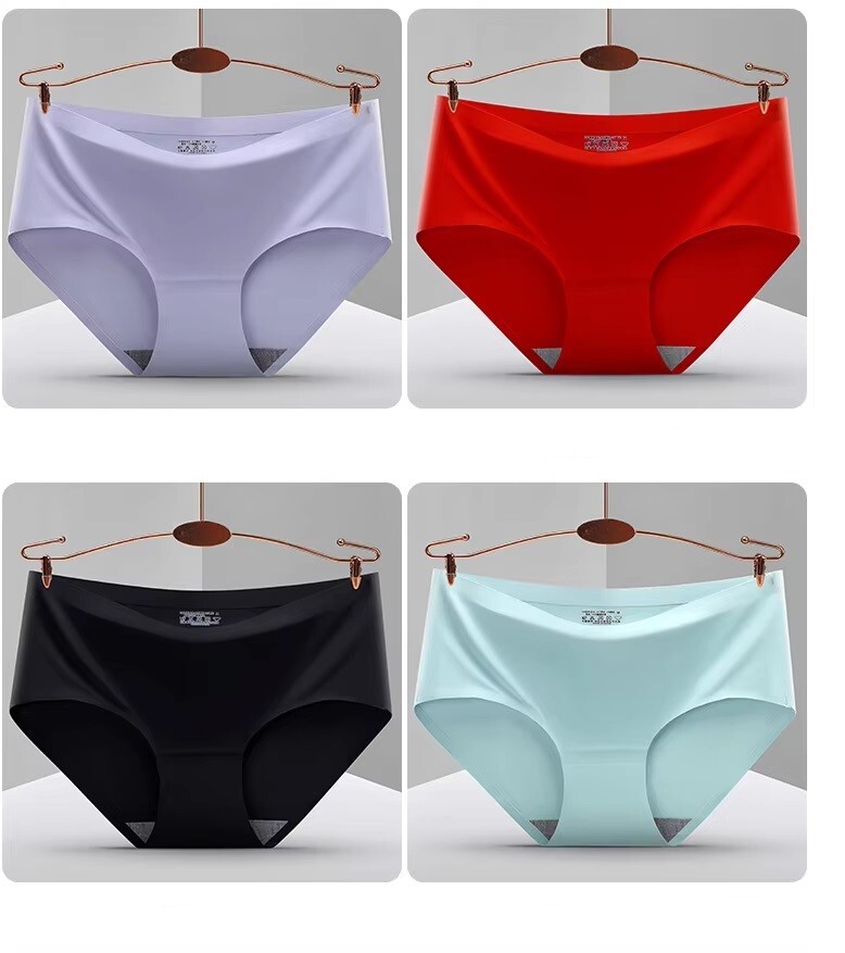 Women Seamless Panties Mid Waist Ladies Knickers Ice Silk Underwear 3/6 Packs