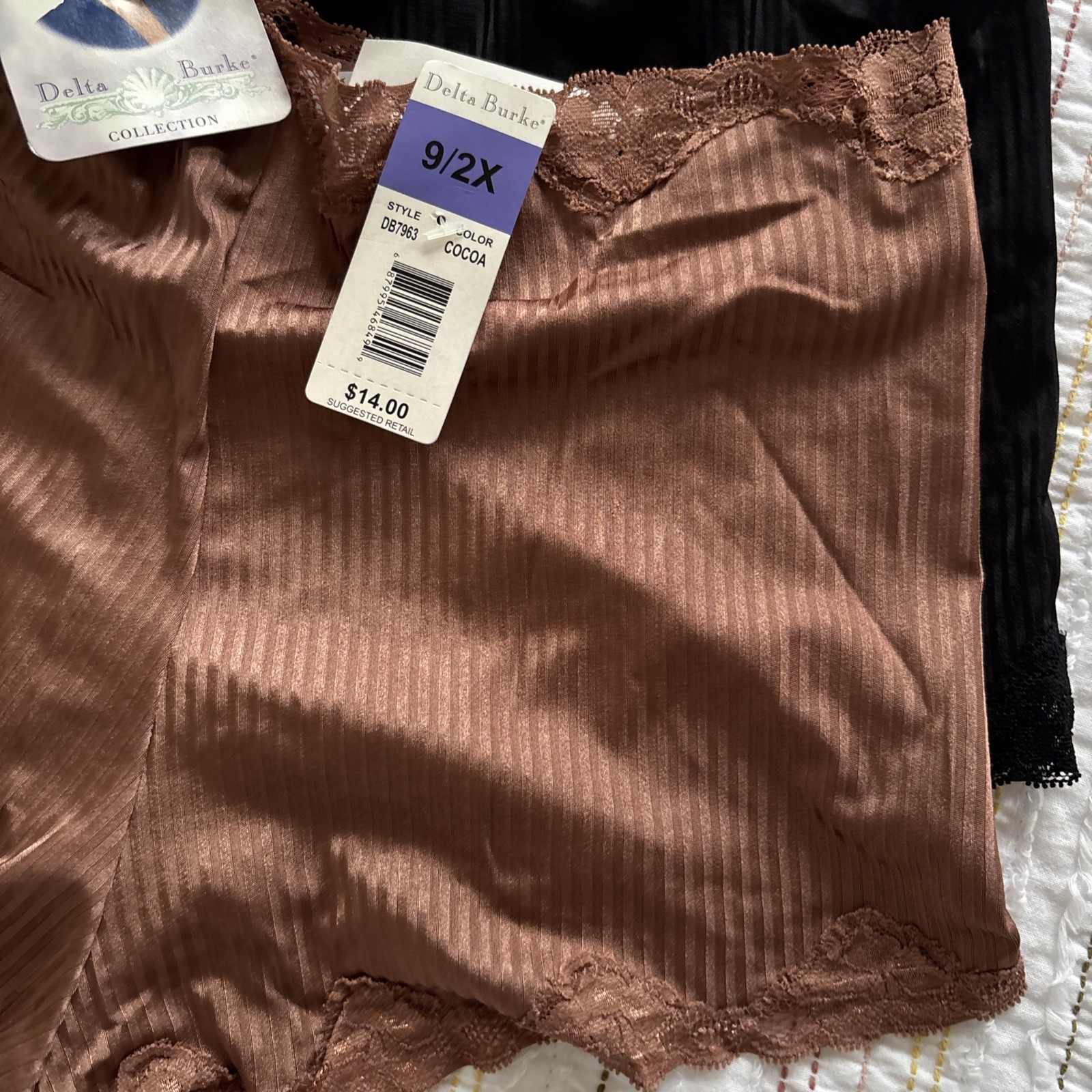 VTG NWT Delta Burke Womens Lace Hipster Panties 2pk Brown Black Size 9 2X