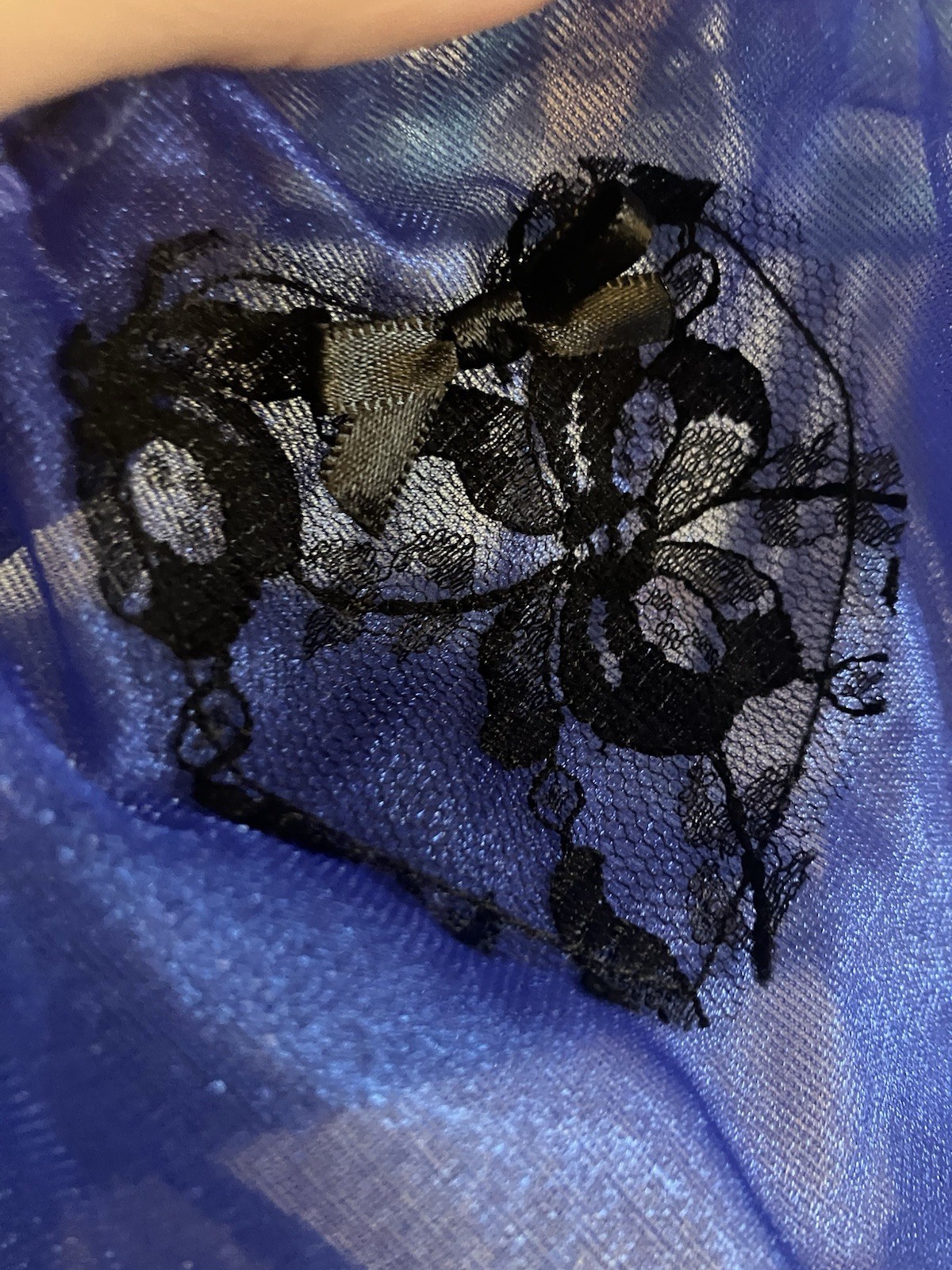 Women’s Sheer Mesh Brief Panties Blue/Black with Lace & Bow, 1 Piece french loon