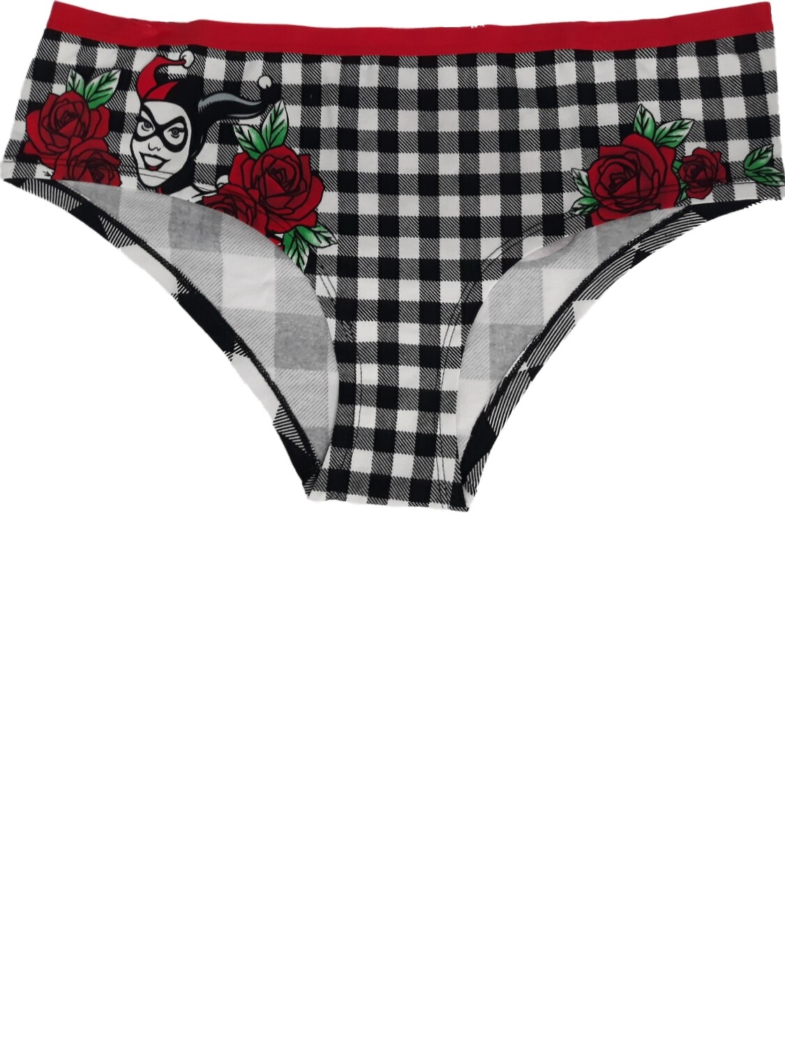 Womens DC Black White Plaid Red Rose Harley Quinn Brief Underwear Panties