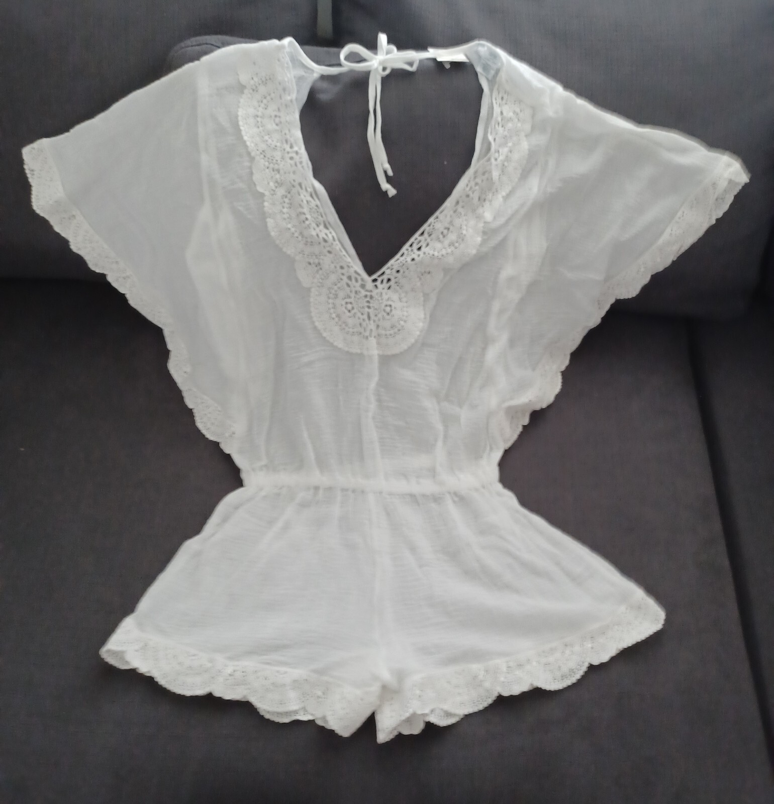 Cover Up Lace Playsuit For Beach Or Playwear By Eberjey. Off White, 100% Cotton.