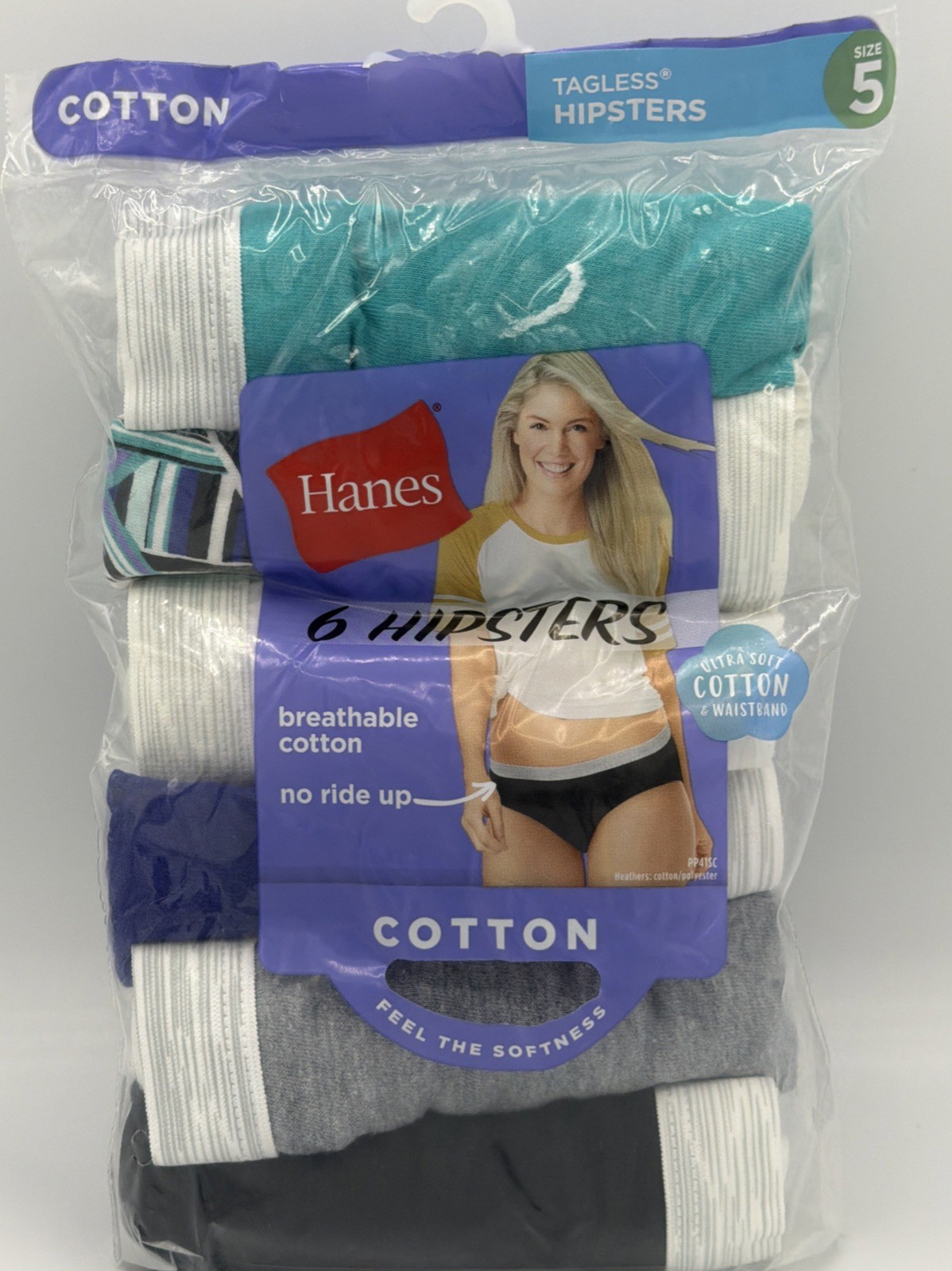 Hanes Womens Hipster Tagless Breathable Soft Cotton Underwear 6 pk Size 5/Small