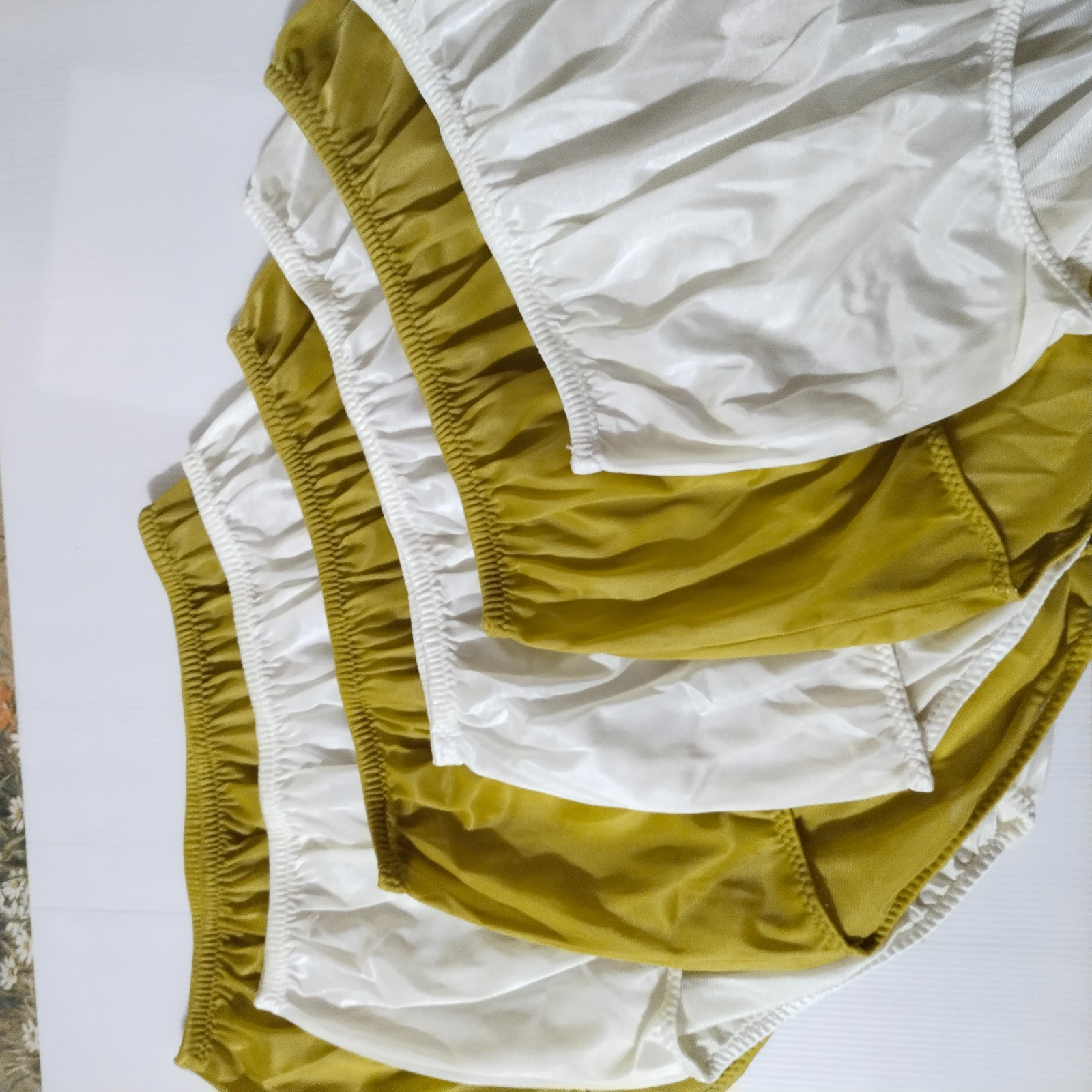 6 Nylon Panties/ High Waisted/ Double Nylon Layer Crotch/Dark Yellow+IVORY / XL