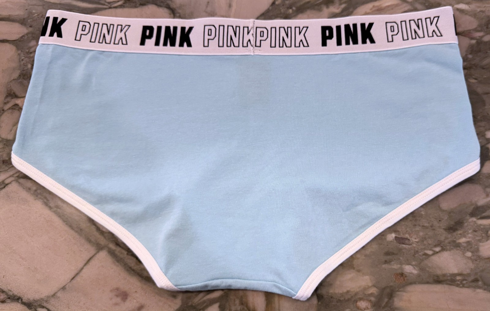 NEW Victoria Secret PINK BLOCK LOGO Cotton Trim Boyshort – Blue Breeze – XXL
