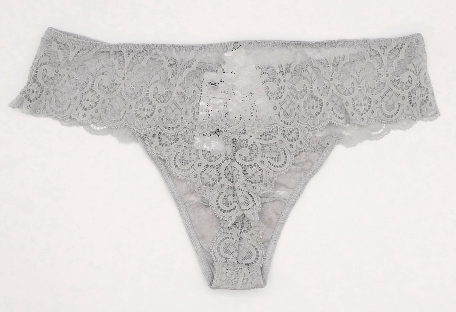 Intimissimi Floral Lace Cheeky Thong Panties in Light Gray Sz: L New w/Tags