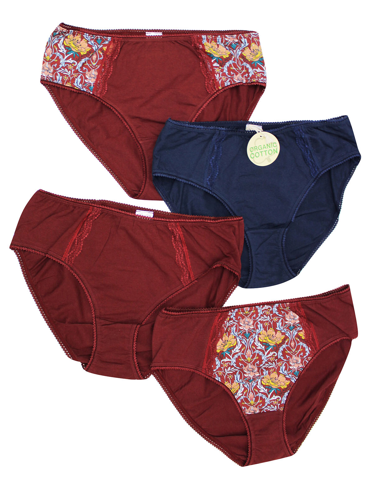 BPC Selection Navy/Wine Cotton Rich Lace Trim Full Briefs Plus Size 14/16 -30/32