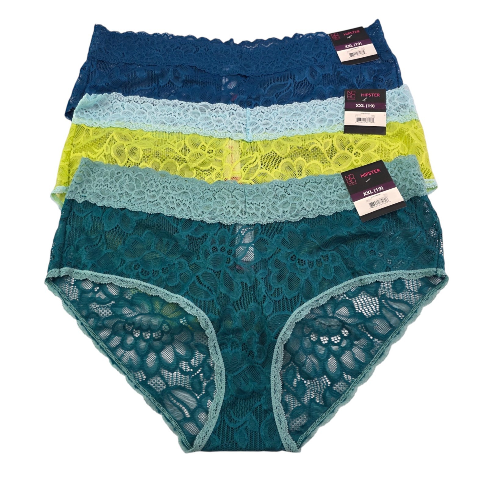 No Boundaries NOBO Lace Hipster 3-Pack Multi-Color Panties – Size XXL (19) NWT