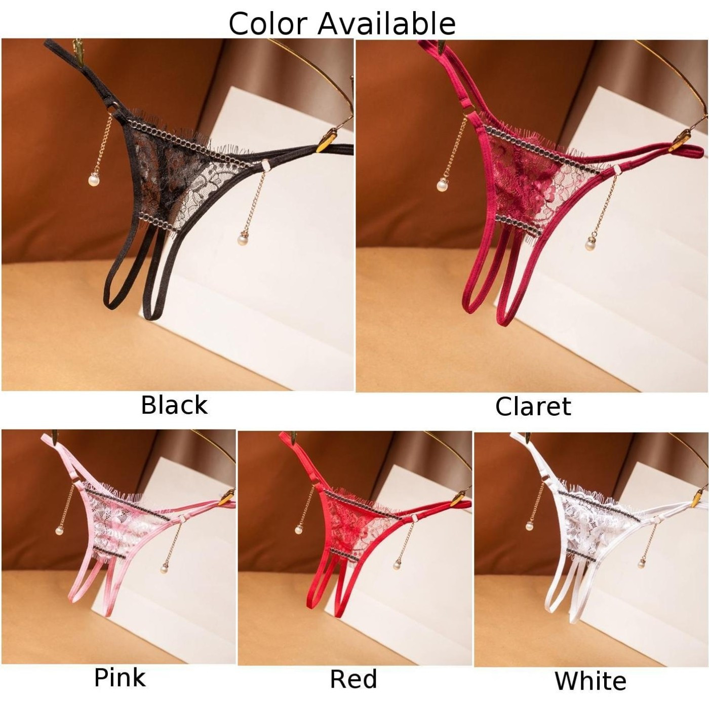 Crotchless Women’s Lingerie in Lace Elegant Panty Featuring a Beautiful Pendant