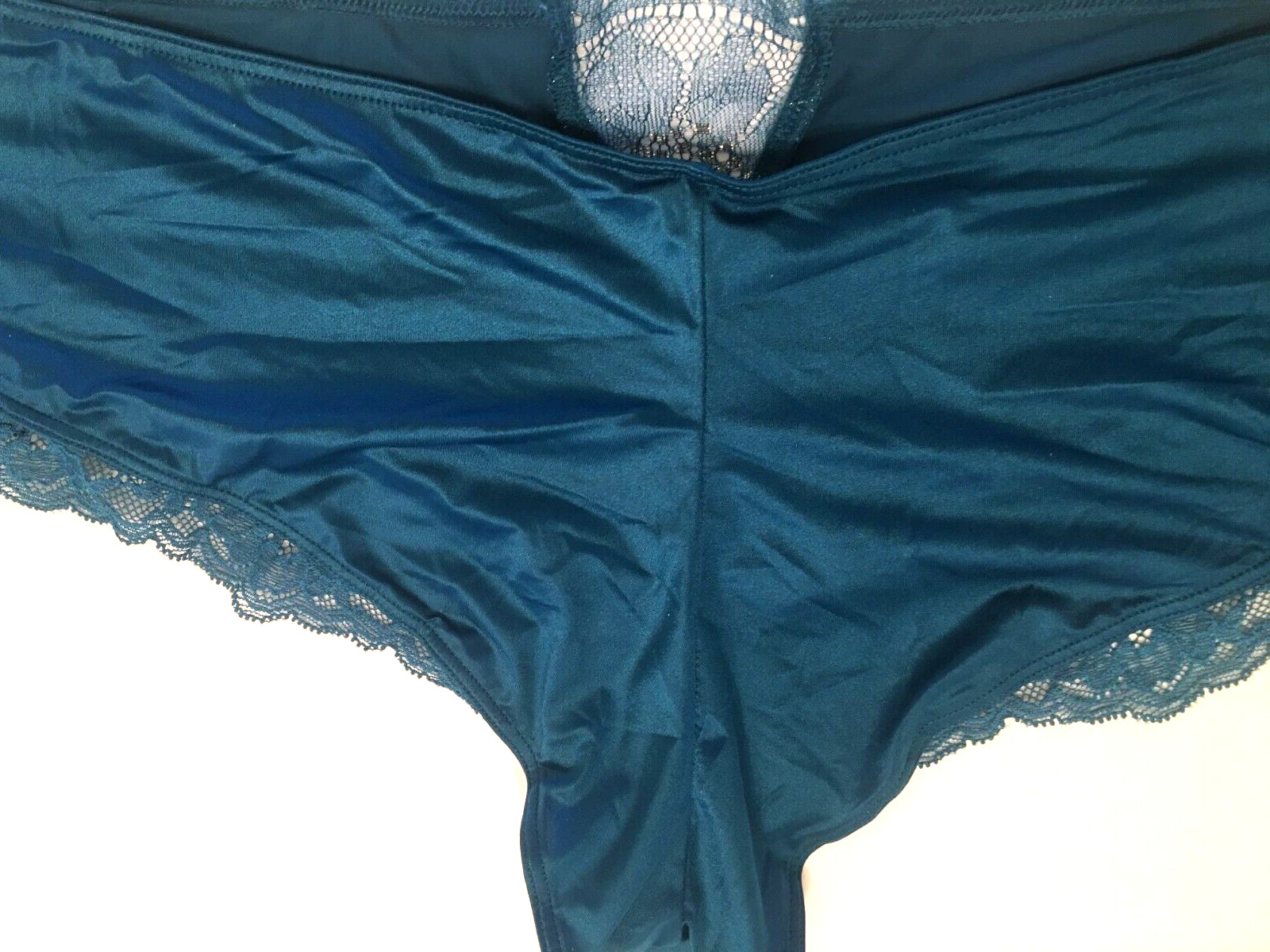 Victoria’s Secret Sapphire Blue Micro Shimmer Lace Inset Cheeky Panty Size L NWT