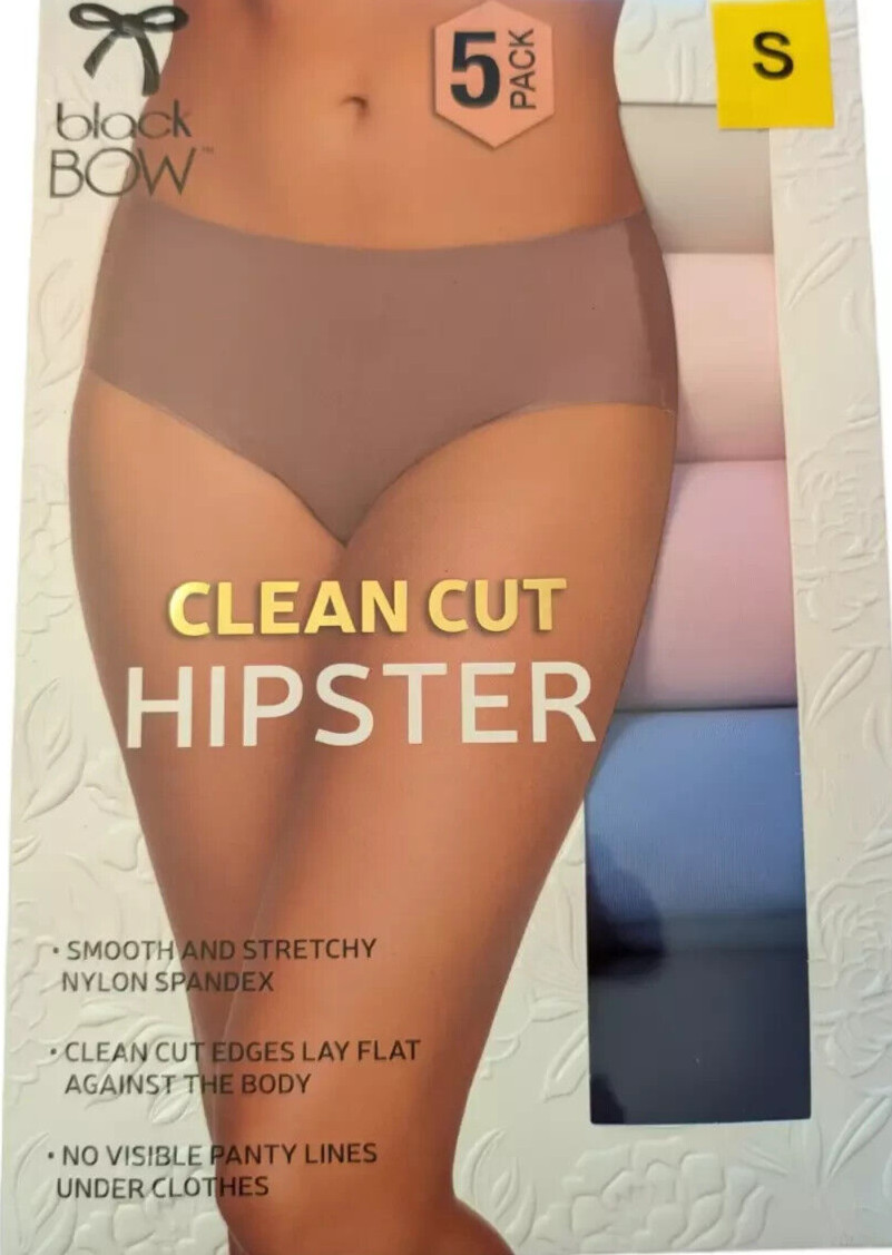 Black Bow Ladies Clean Cut Hipster 5 pack Panties
