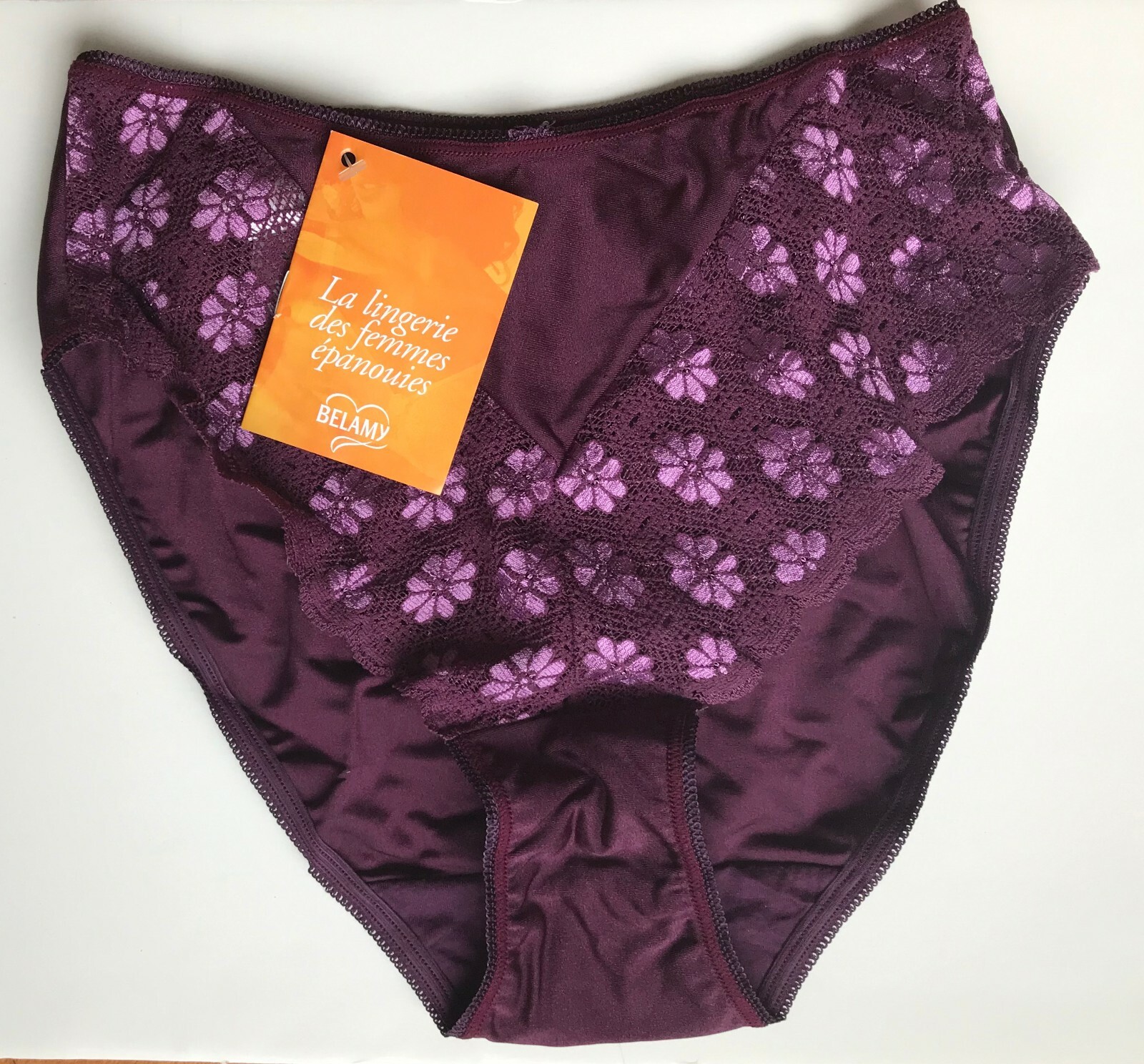 Belamy Women’s Lace Front Mid Rise Brief Panty – Burgandy, XS-S