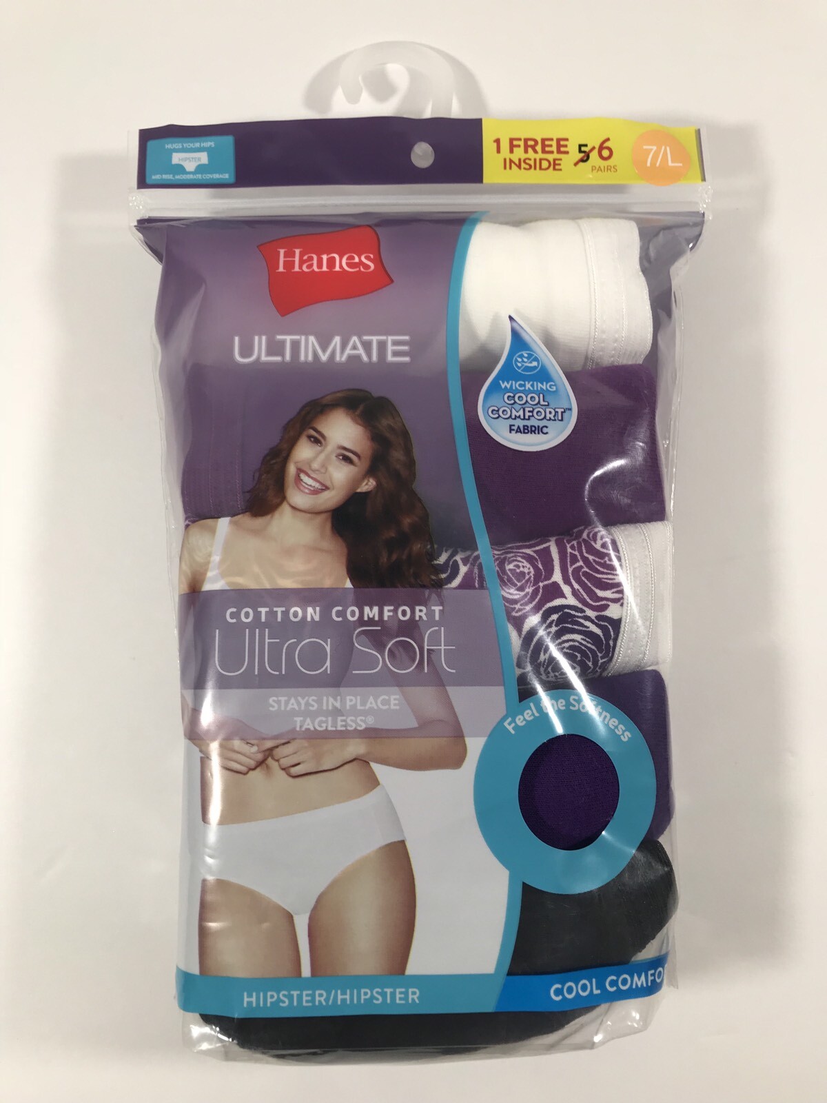 Hanes Ultimate 5-pk.+1 Cotton Comfort Hipster Panties 41HUC6 Sz.5/S,7/L #95