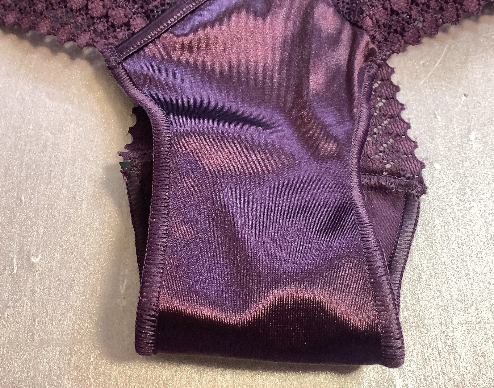 Women Panties Bikinis ILUSION Size M. Purple Satin & fishnet Floral Soft Mexico
