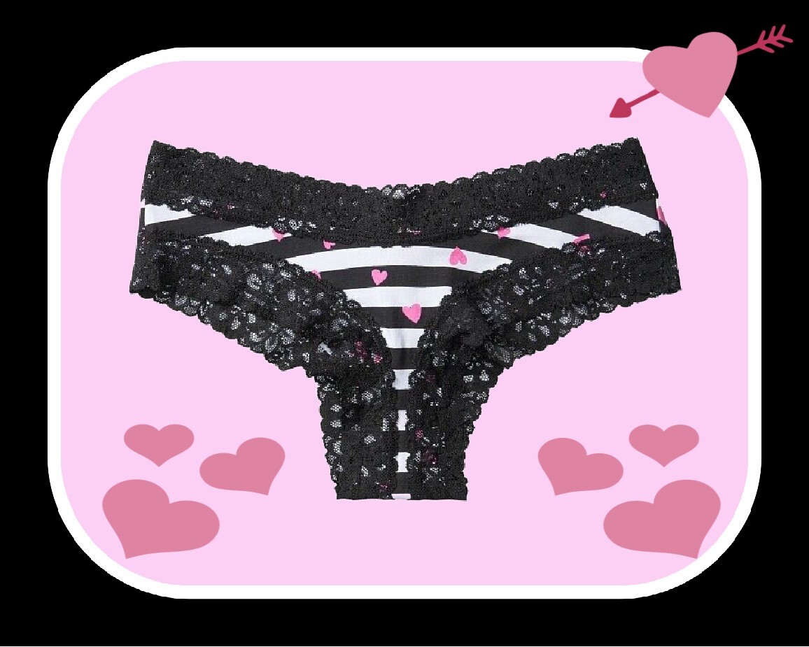 XXL Black White Pink Heart Victoria’s Secret Cotton LaceWaist & Leg Cheeky Panty