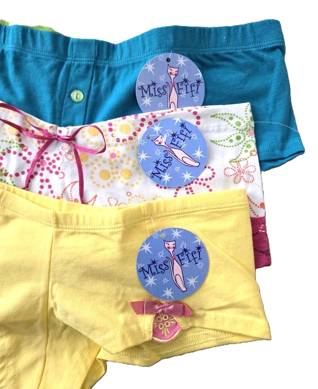 A0039 Miss Fifi NEW Floral Prints Solid Turquoise Lemon Stretch Cotton Boyshorts