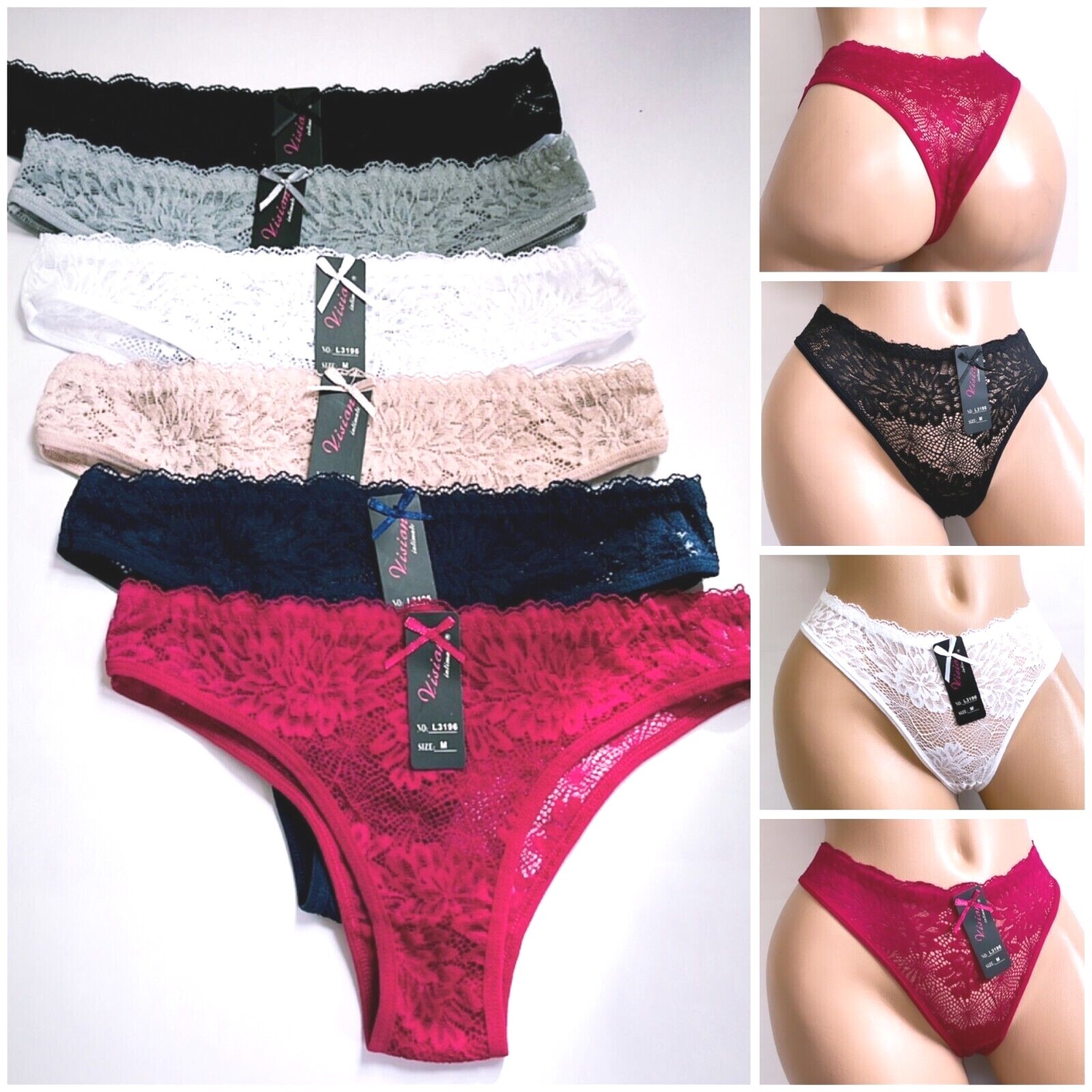 3/6 Women Bikini Sexy Lace Panties Knickers Lingerie Underwear Thongs Brief 3196