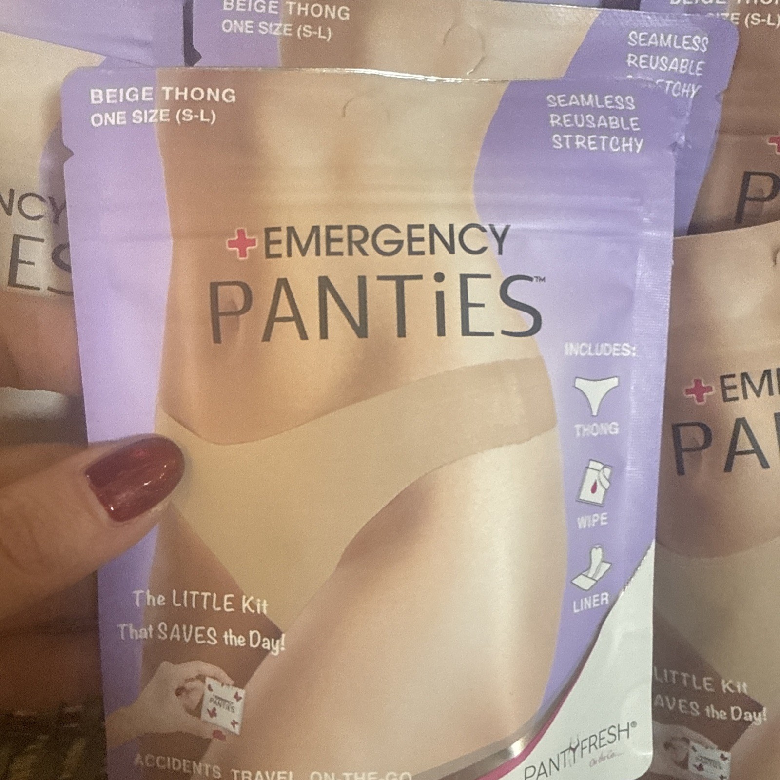 Emergency Panties Thong one size lot of 14 packages beige sz S-L NWT