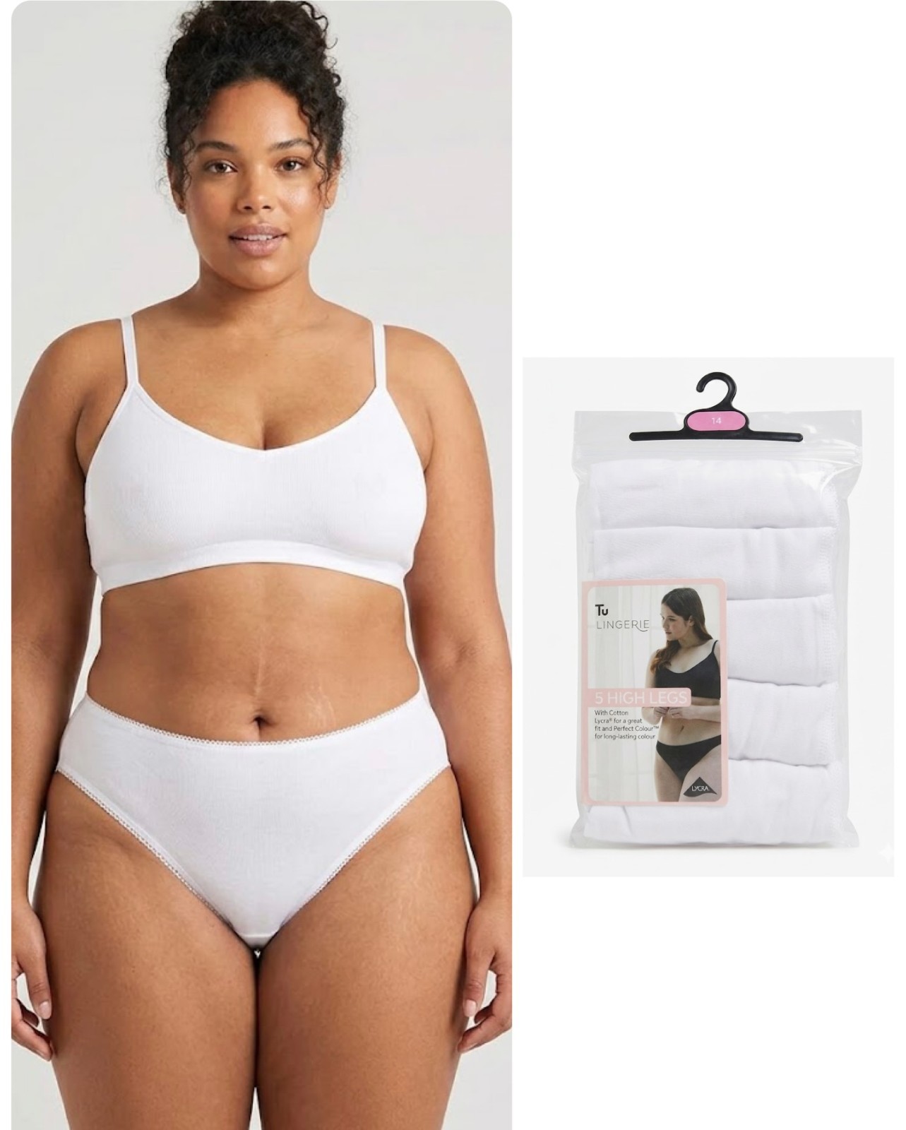 Ladies TU 5 Pack White High Leg Briefs Plus Size Knickers Cotton Rich Stretch