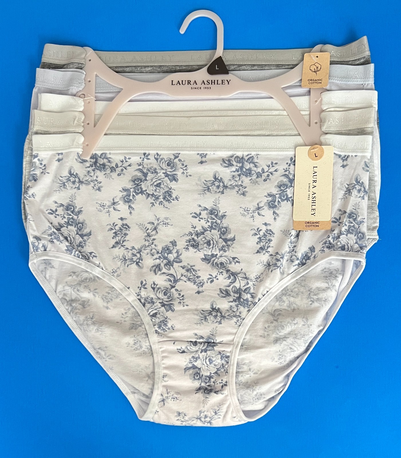 Laura Ashley 5pk Size L Organic Cotton Brief Underwear Panties Solid Floral NWT