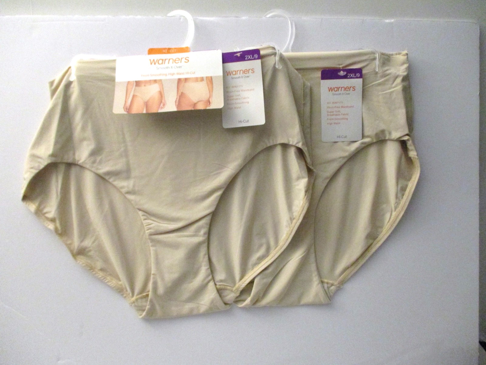 Warners Hi cut panties~2 pair high waist front smoothing plus size 9/2XL