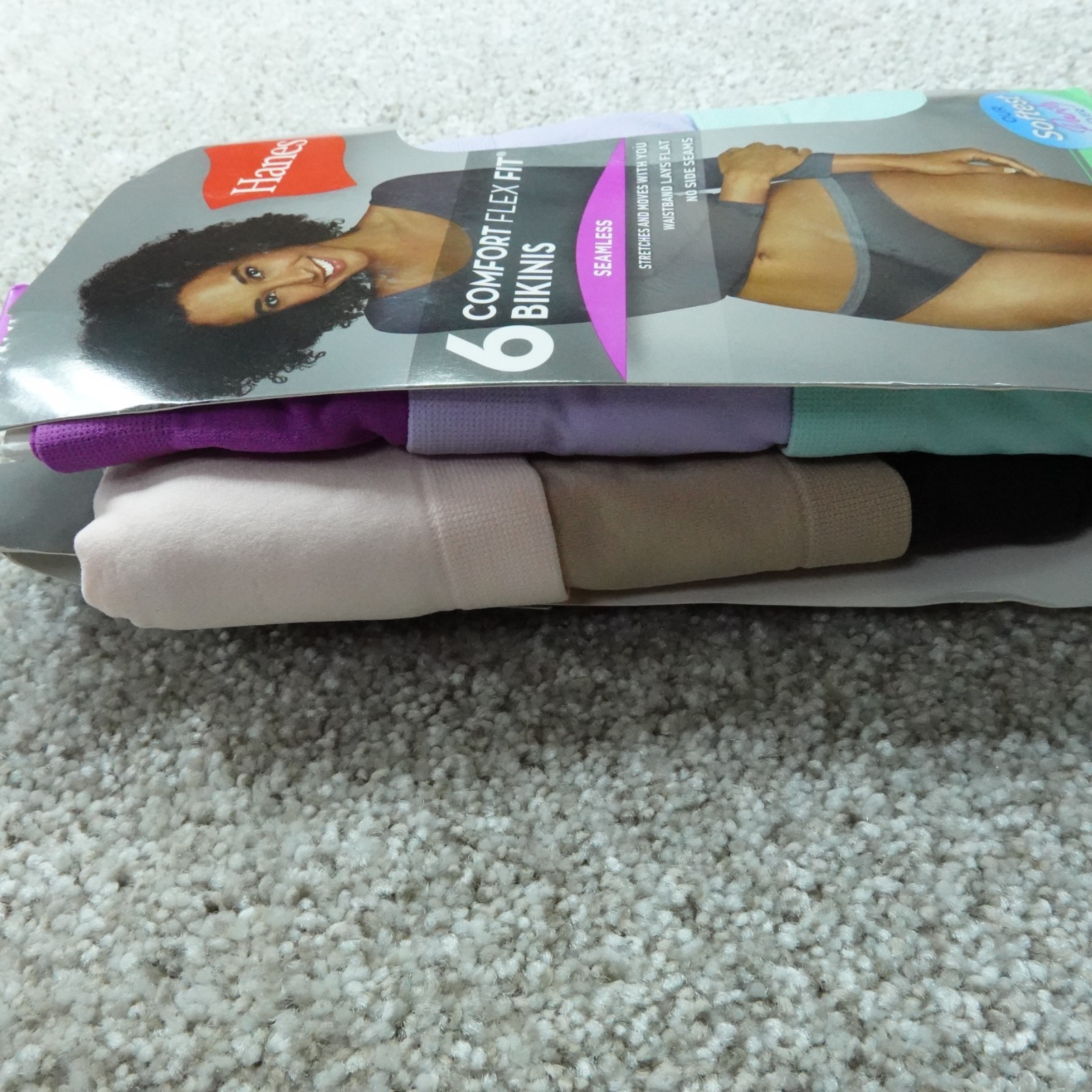 Hanes Underwear Womens 7 Large Bikinis Solid Comfort Flex Fit Seamless 6 Pairs