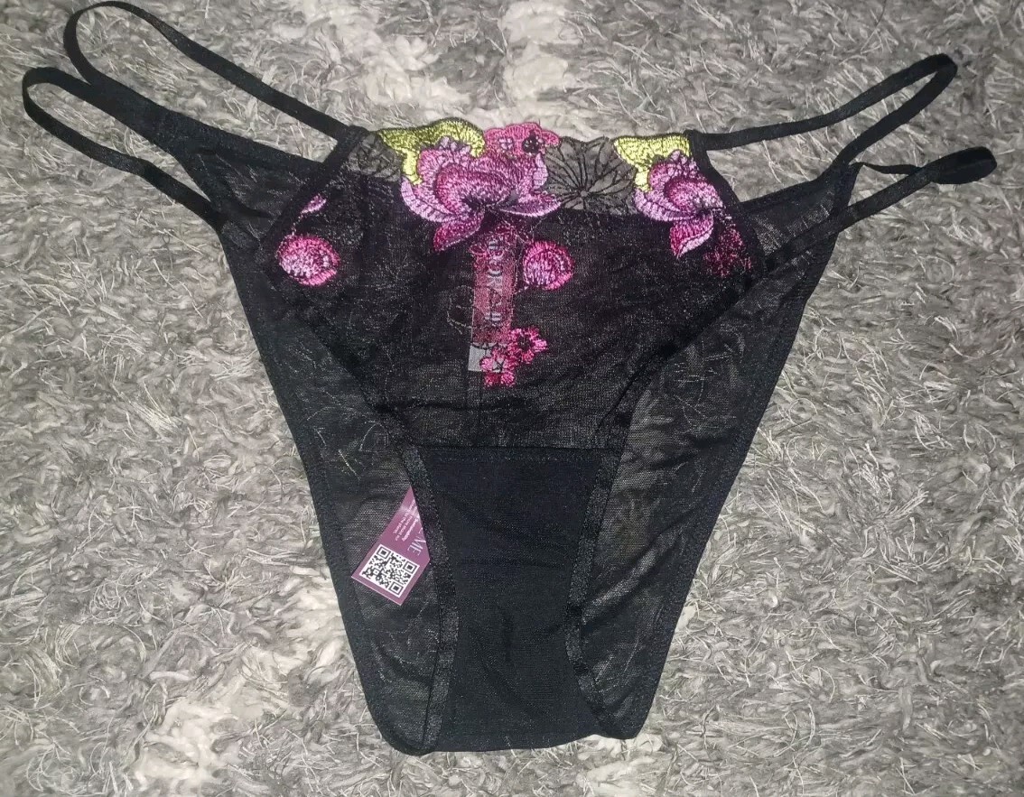 Adore Me/VS Embroidered Floral Strappy Brazilian Panty NEW Large