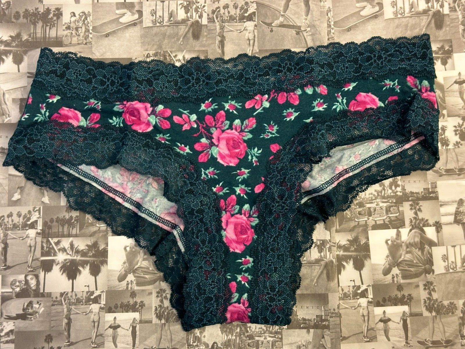 NWOT Victoria’s Secret POSEY LACE COTTON CHEEKY Panty Ivy Moody Roses SMALL