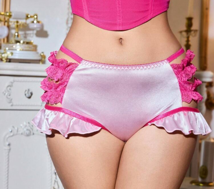Women’s Kawaii Pink ABDL DDLG Sissy Frilly Ruffle Lace Brief Panties size L,XL