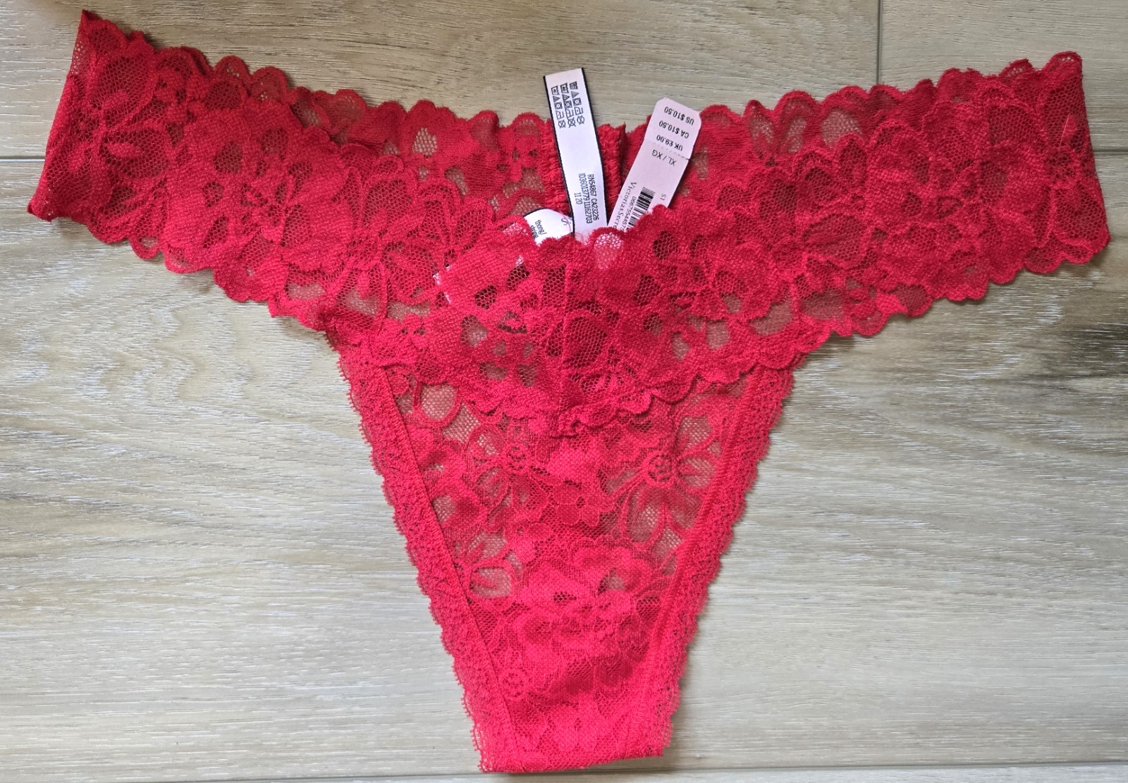 NWT Victoria’s Secret Red Sheer Floral Lace Corset Thong String Panties XL